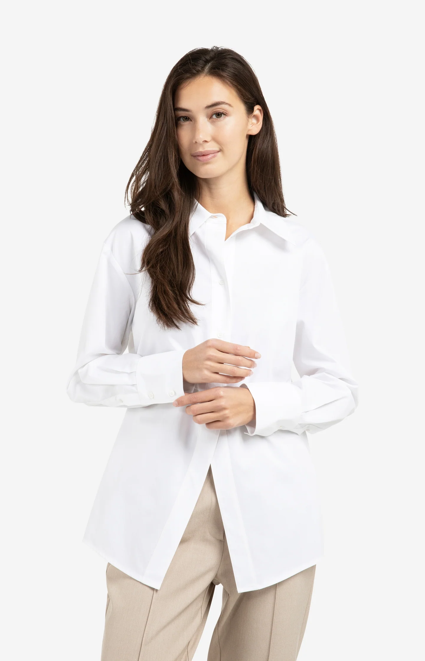 A-line poplin blouse with front slit detail - Image 3