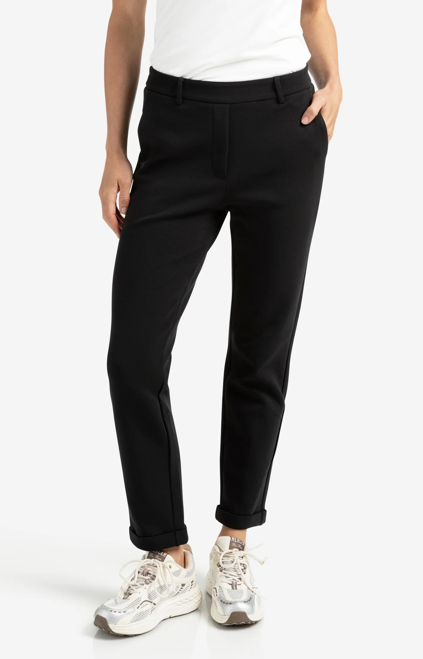Scuba trousers with straight legs and flap pockets - Black - Image 5