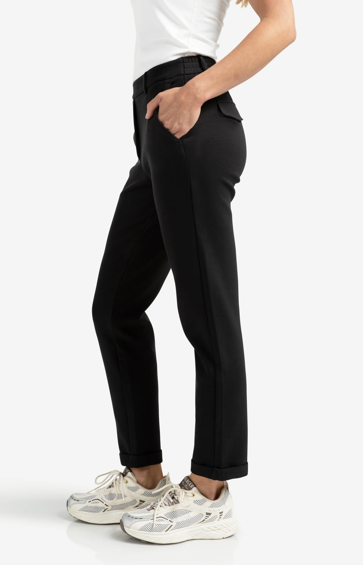 Scuba trousers with straight legs and flap pockets - Black - Image 6