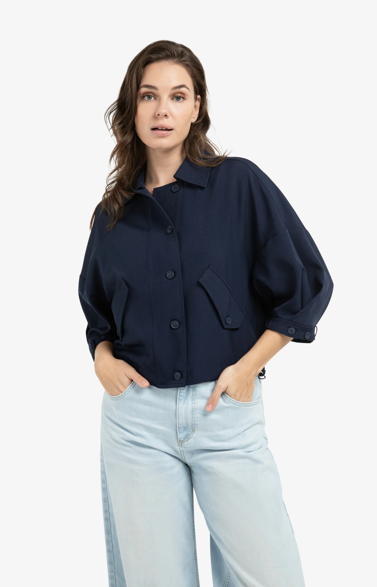 Blouse jacket with adjustable waistband and pockets - Image 3