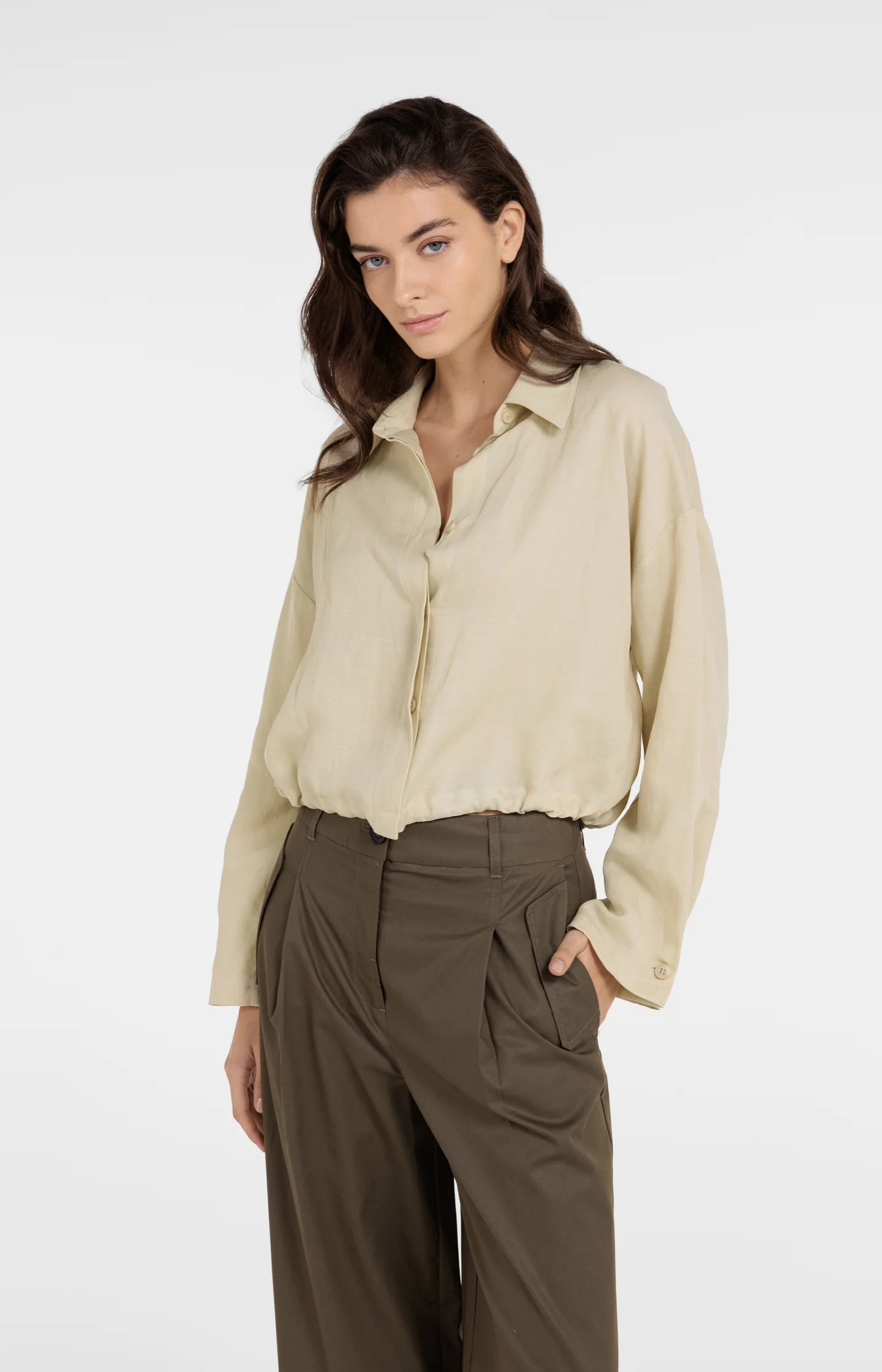 Blouse jacket with drawstring and hidden buttons