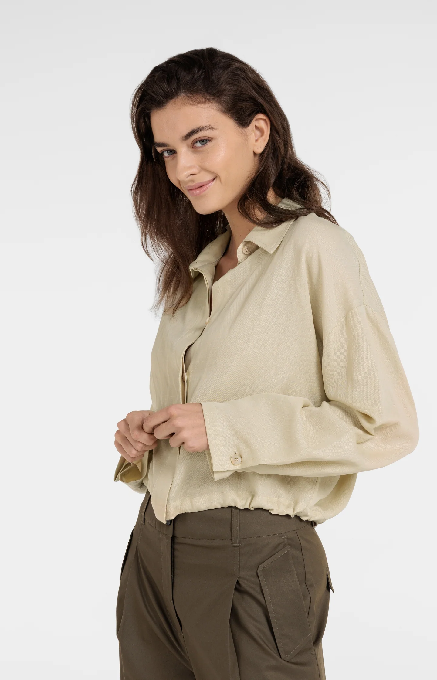 Blouse jacket with drawstring and hidden buttons - Image 4