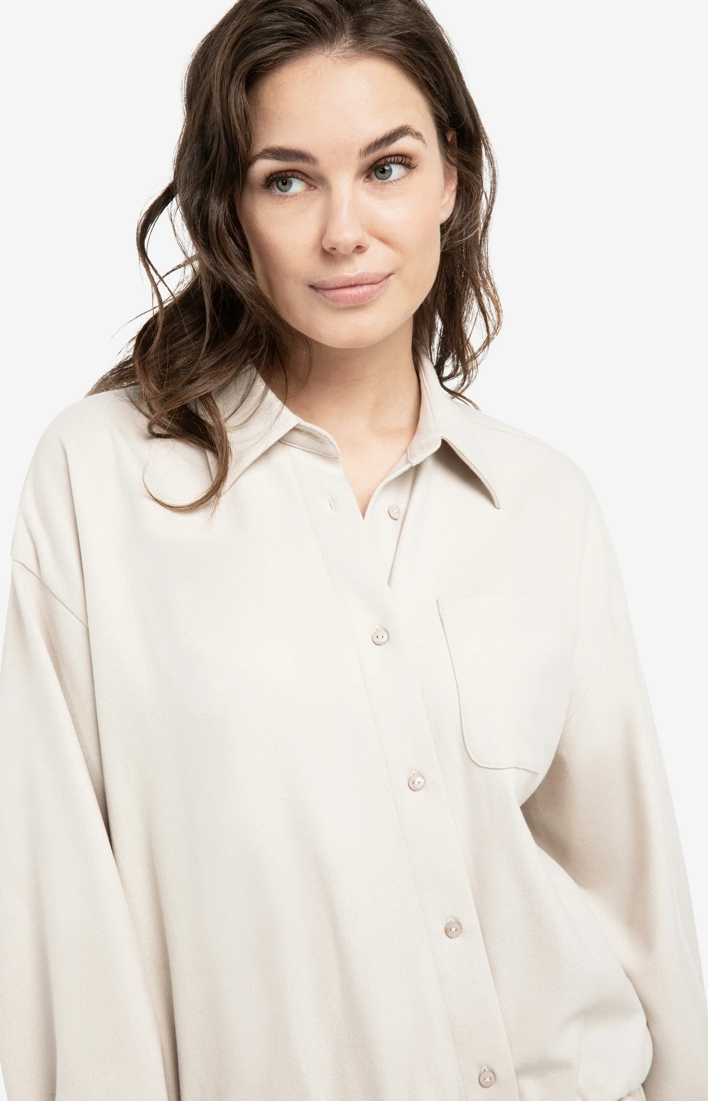 Blouse with asymmetric button placket and elastic hem - Image 5