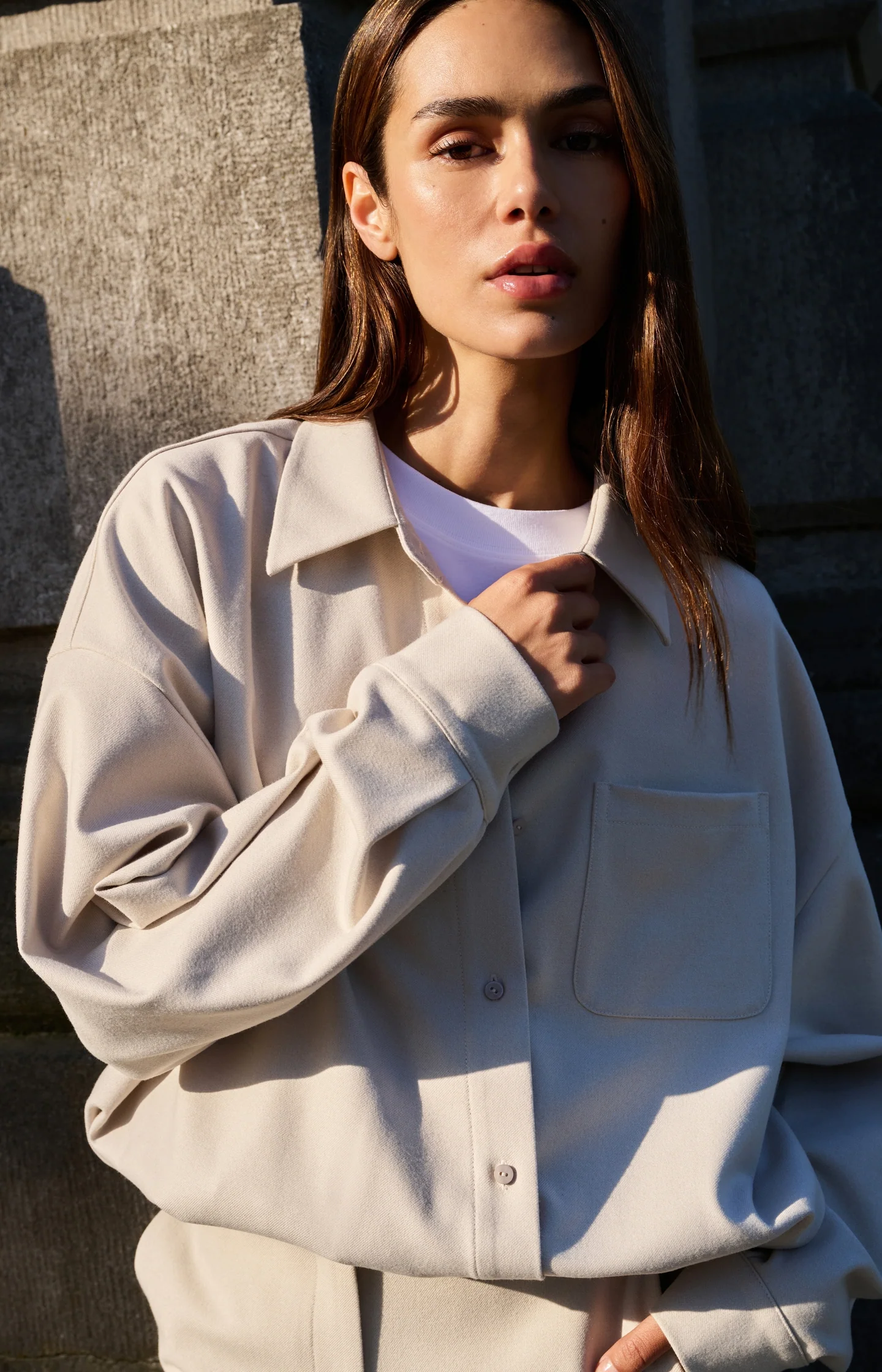 Blouse with asymmetric button placket and elastic hem - Image 6