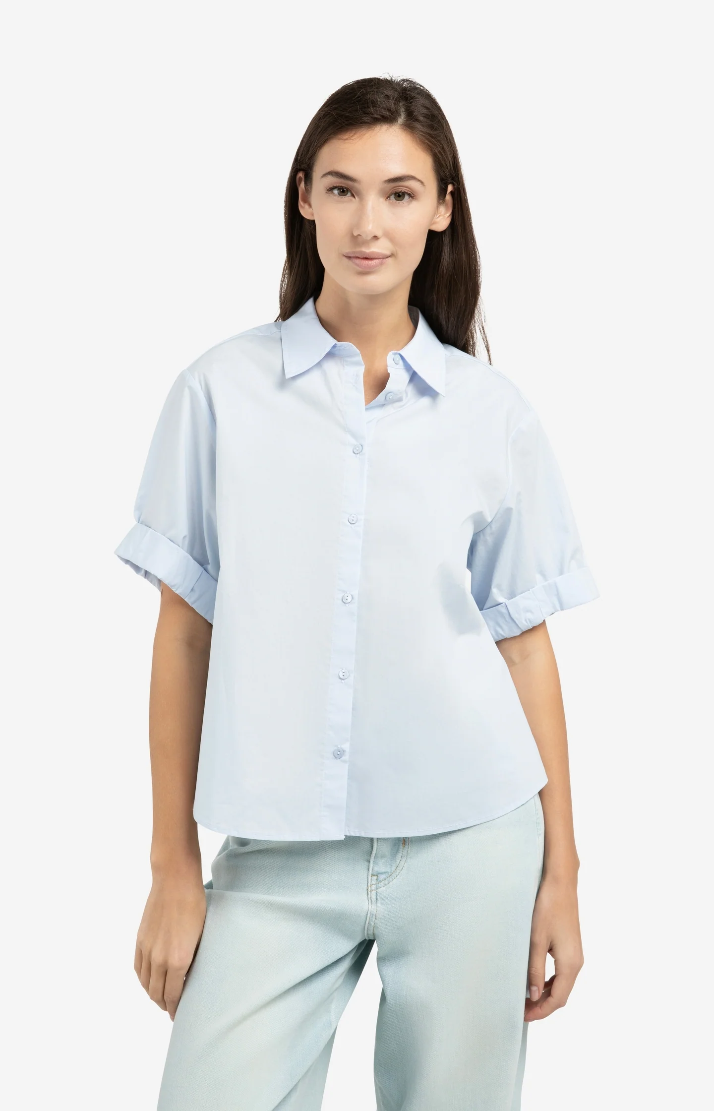 Blouse with short rolled-up sleeves and collar - Image 3