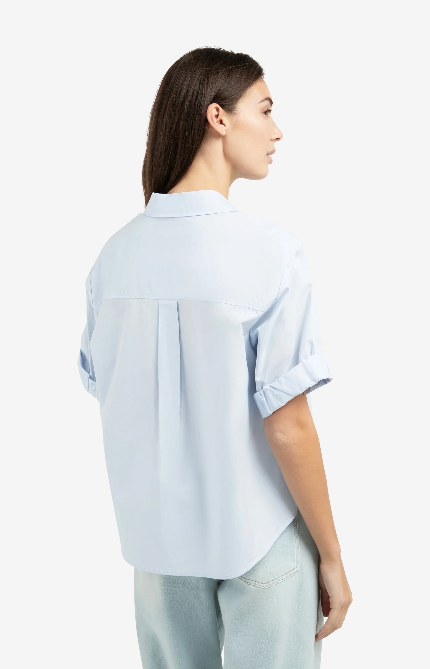 Blouse with short rolled-up sleeves and collar - Image 4