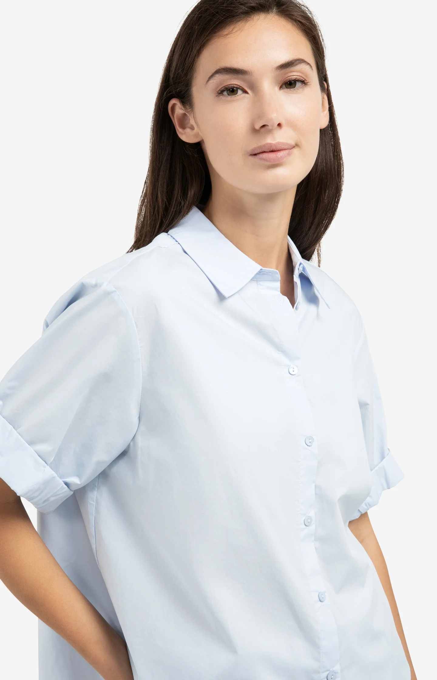 Blouse with short rolled-up sleeves and collar - Image 5