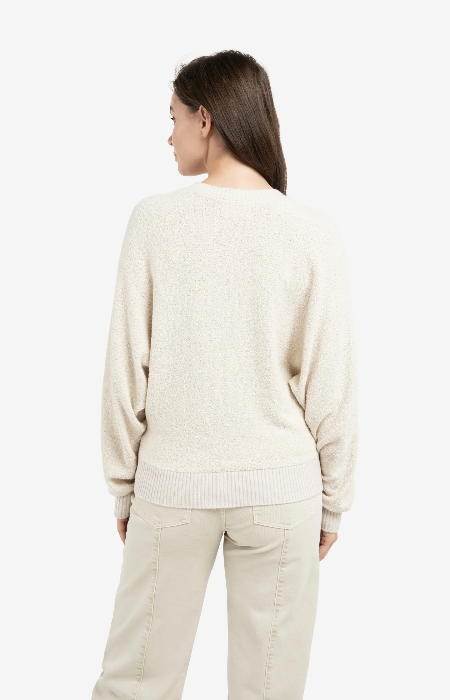 Bouclé sweater with batwing sleeves and ribbed trims - Image 4