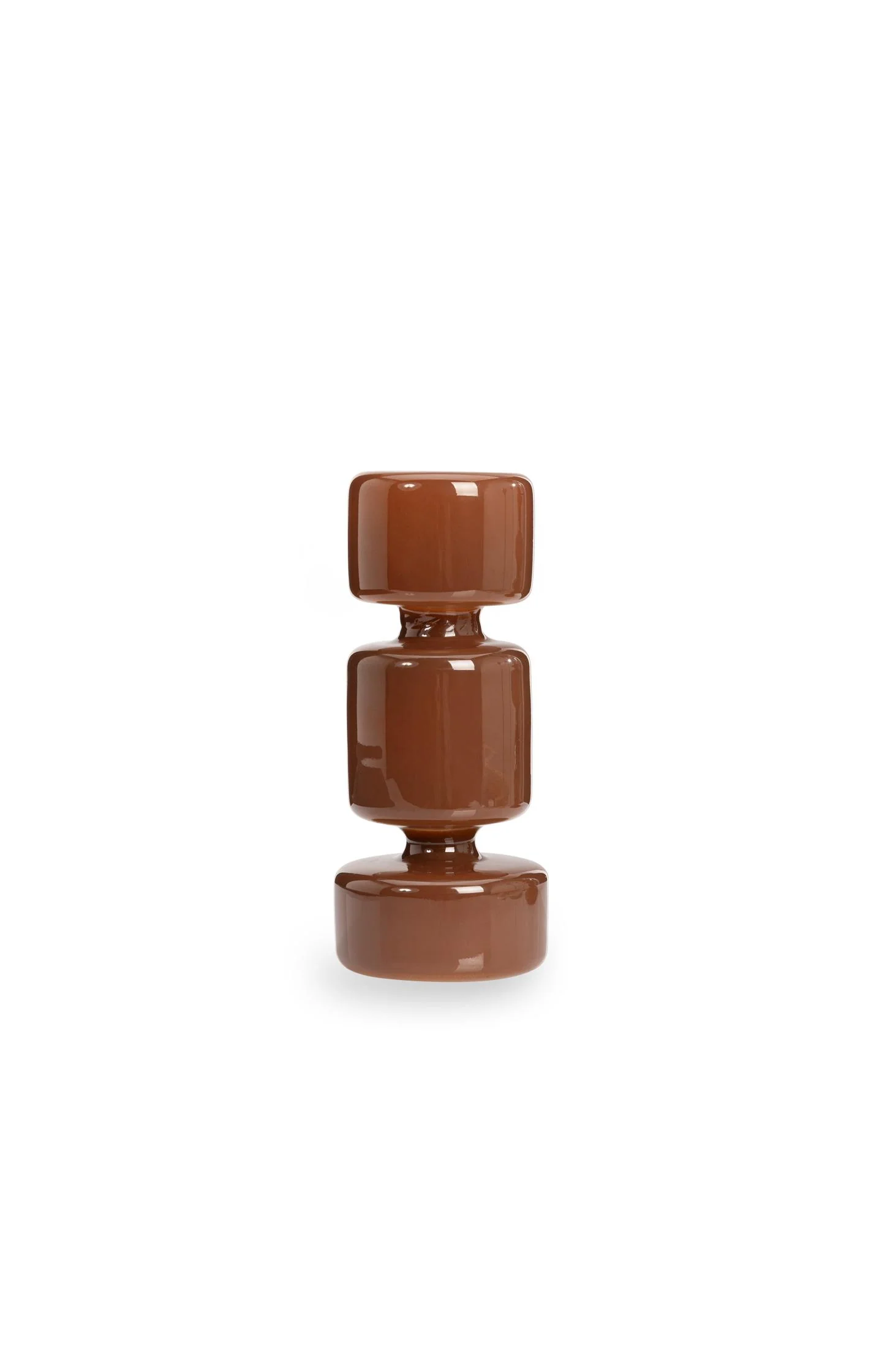 Brown glossy glass candle holder
