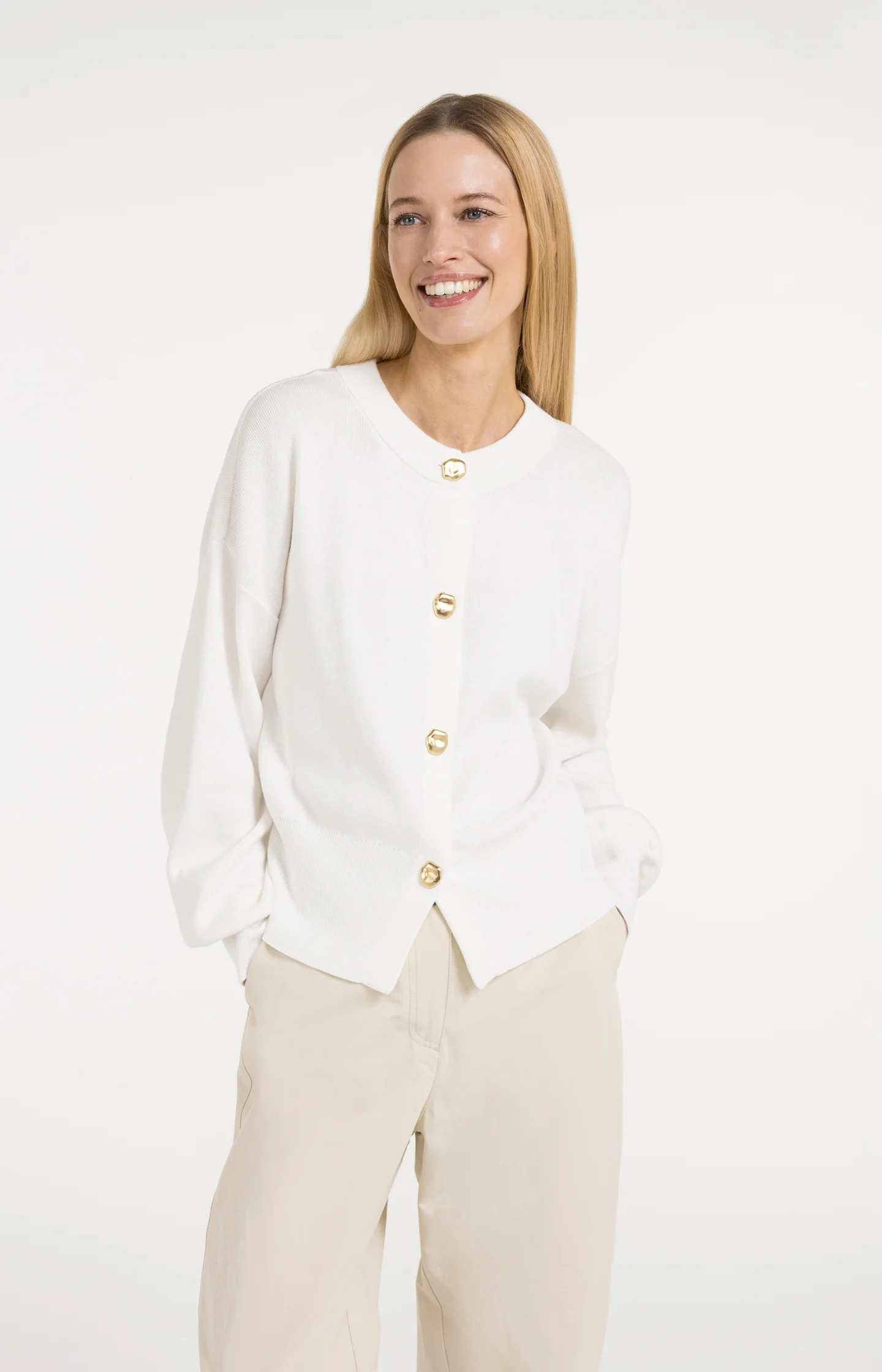 Cardigan with round neck and gold-tone buttons - Image 3