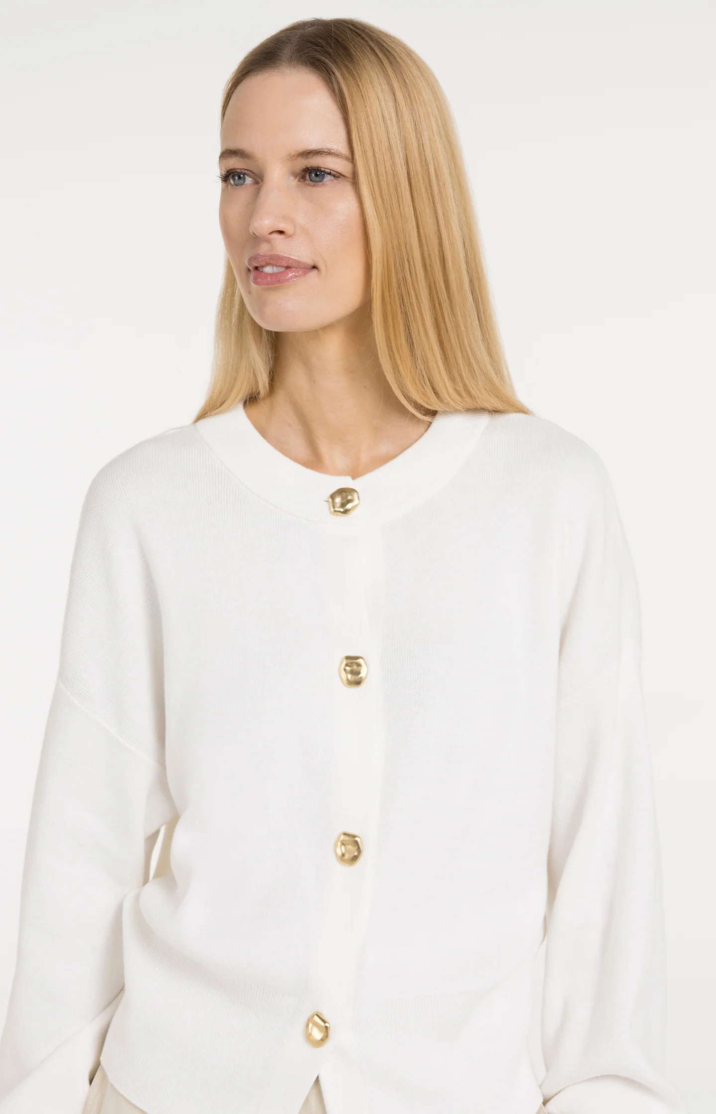 Cardigan with round neck and gold-tone buttons - Image 5