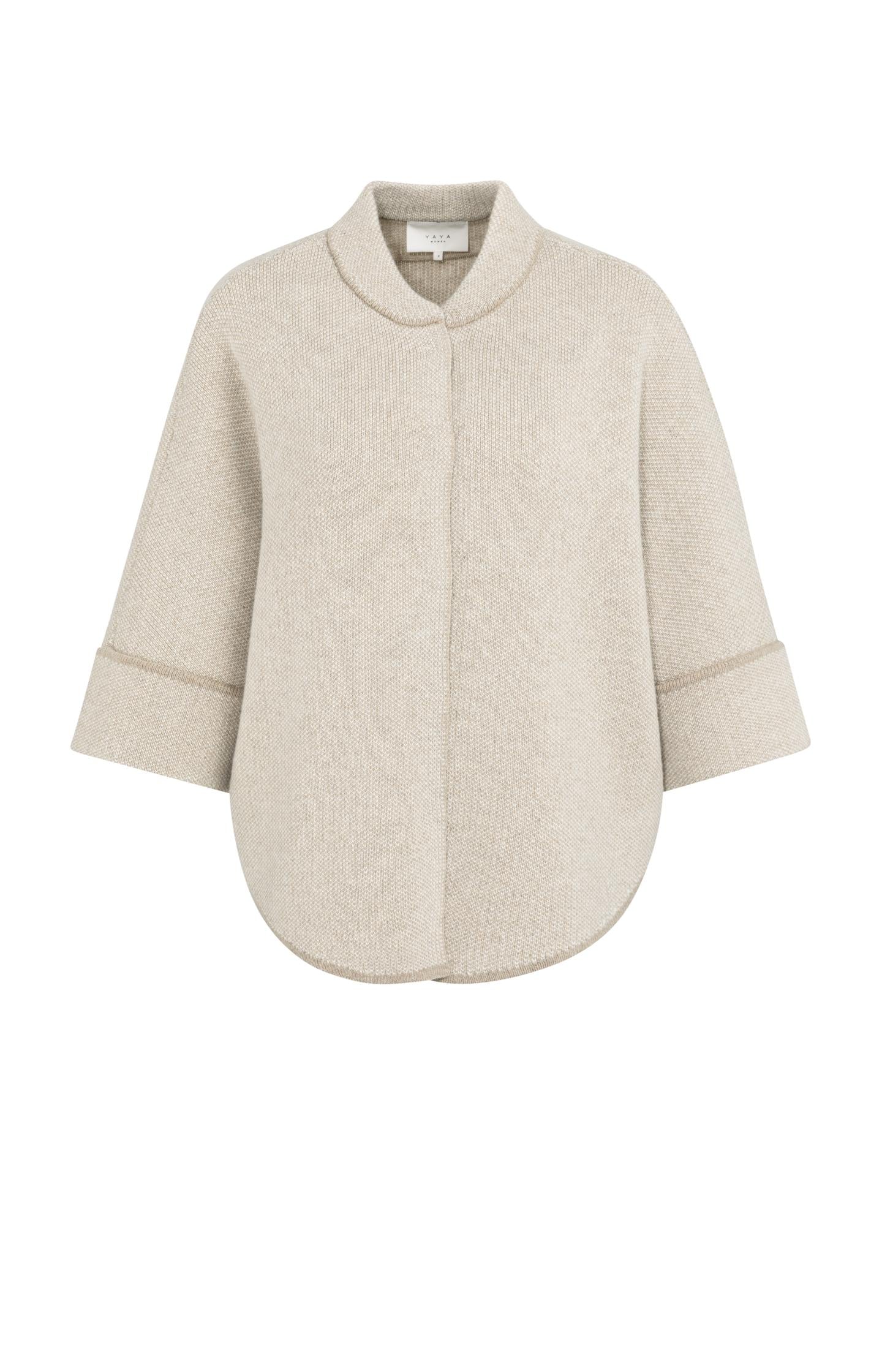 Chunky knit poncho cardigan with rounded hem - Image 2