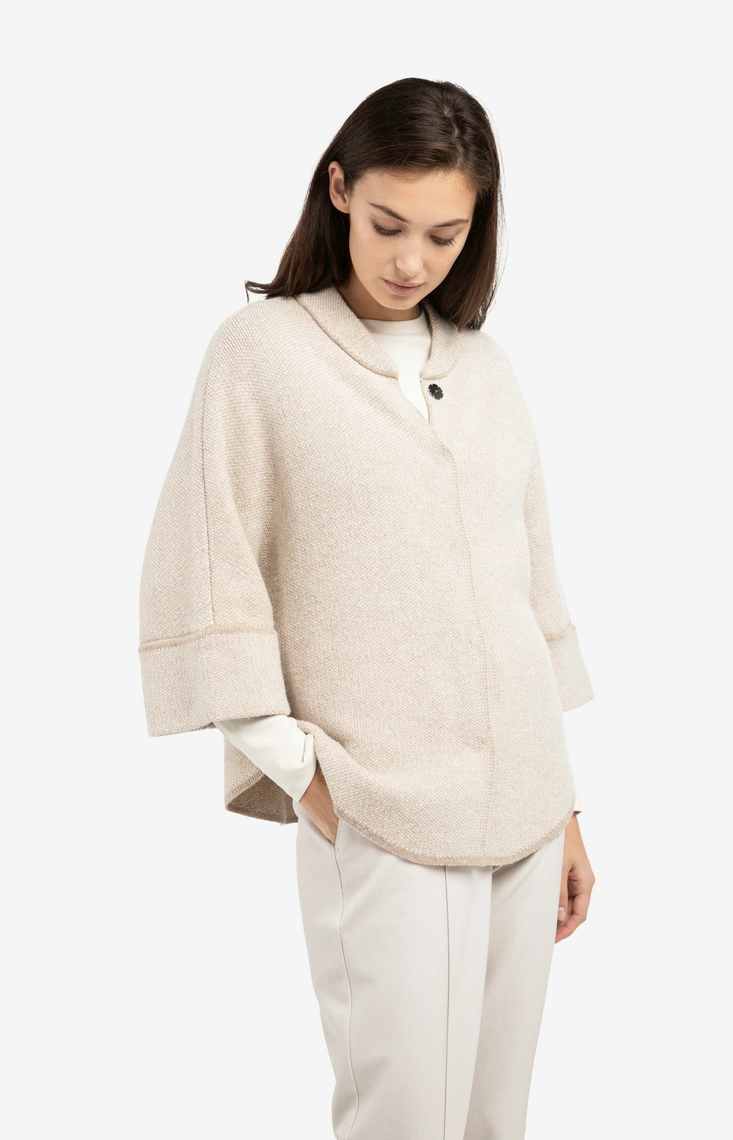 Chunky knit poncho cardigan with rounded hem - Image 3