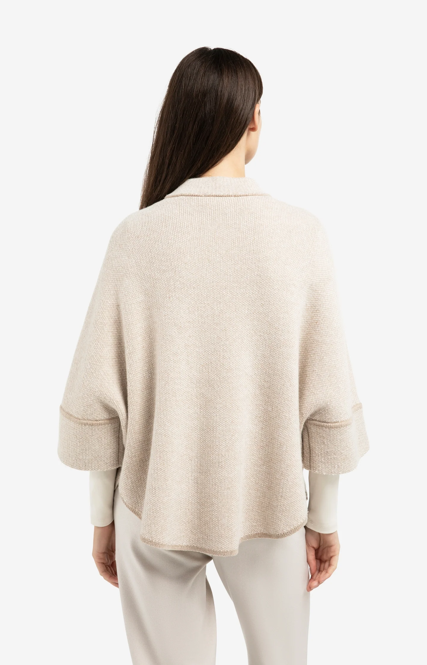 Chunky knit poncho cardigan with rounded hem - Image 4