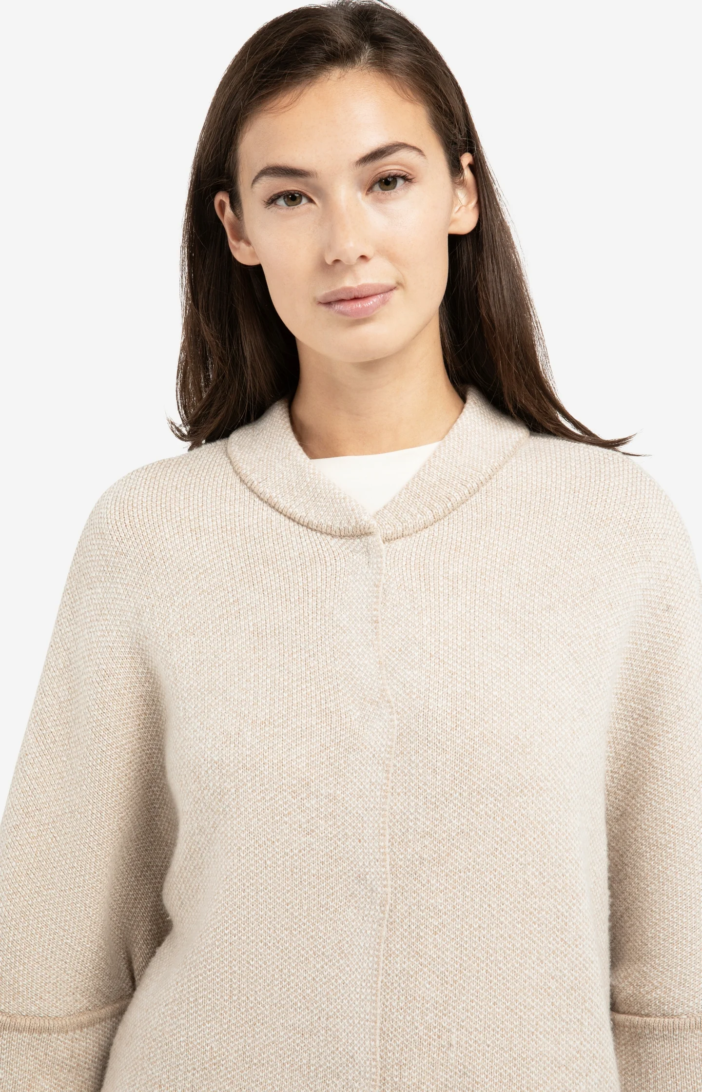 Chunky knit poncho cardigan with rounded hem - Image 5