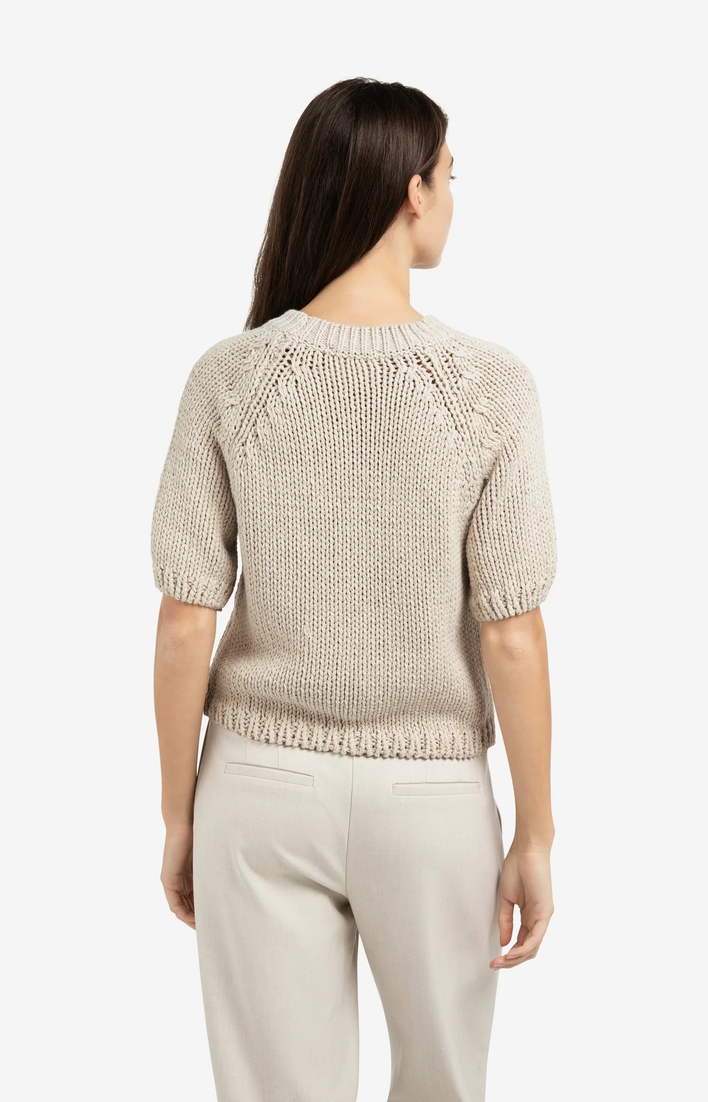 Cropped chunky knit sweater with short sleeves - Image 3