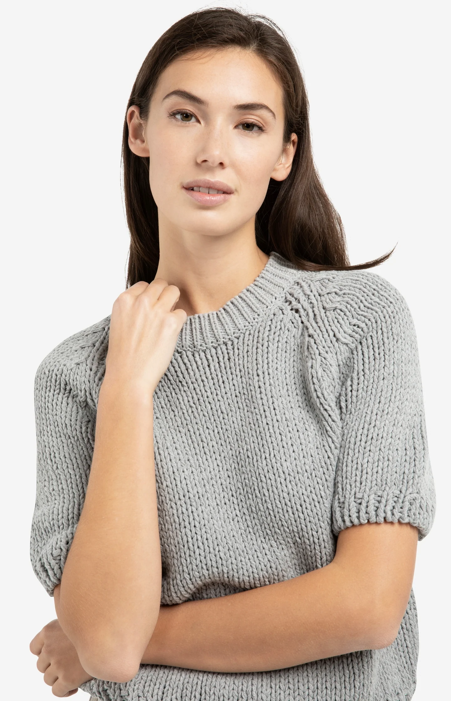 Cropped chunky knit sweater with short sleeves - Image 5