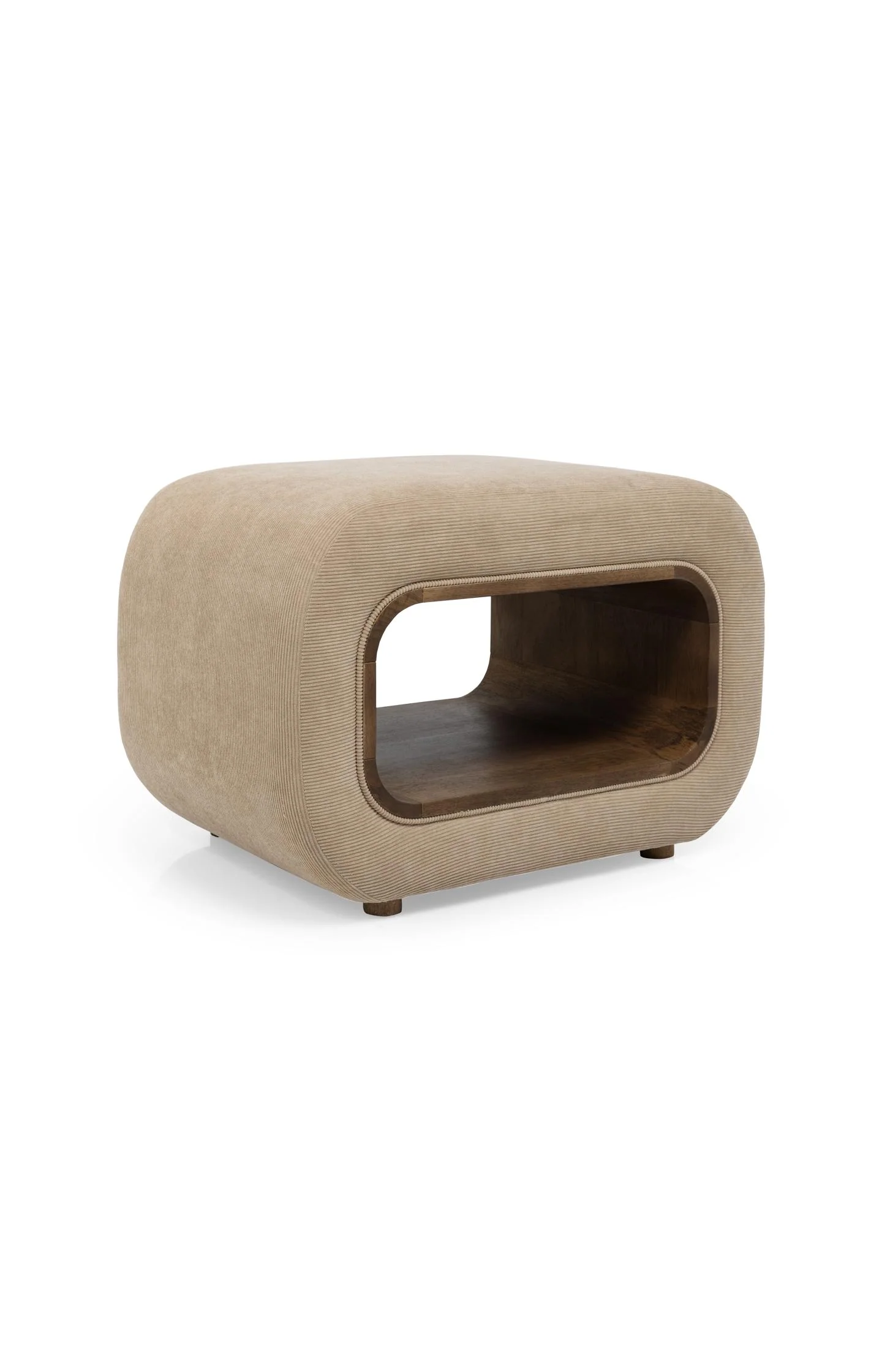 Corduroy pouf with wooden frame - Image 3