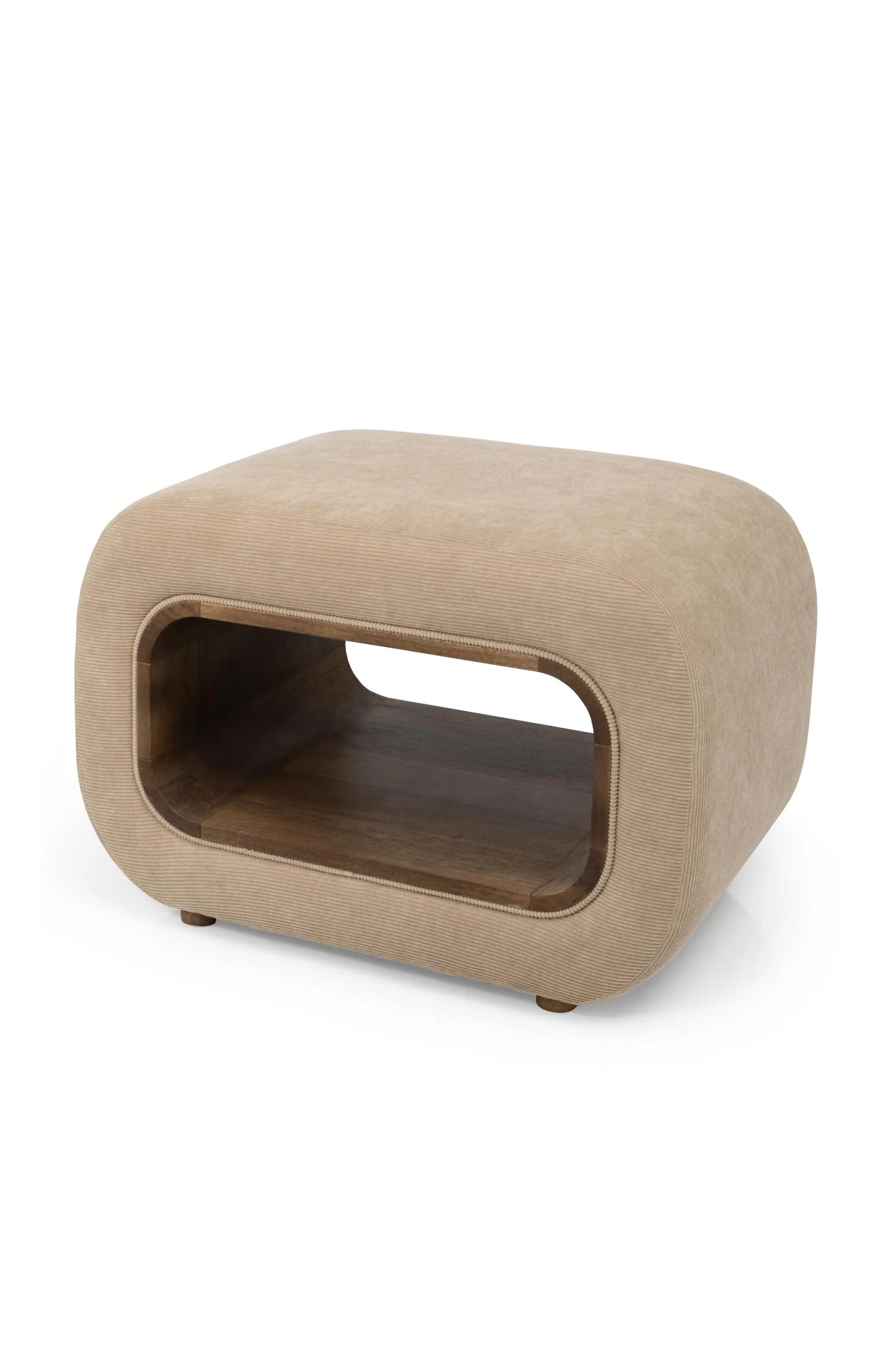 Corduroy pouf with wooden frame - Image 5