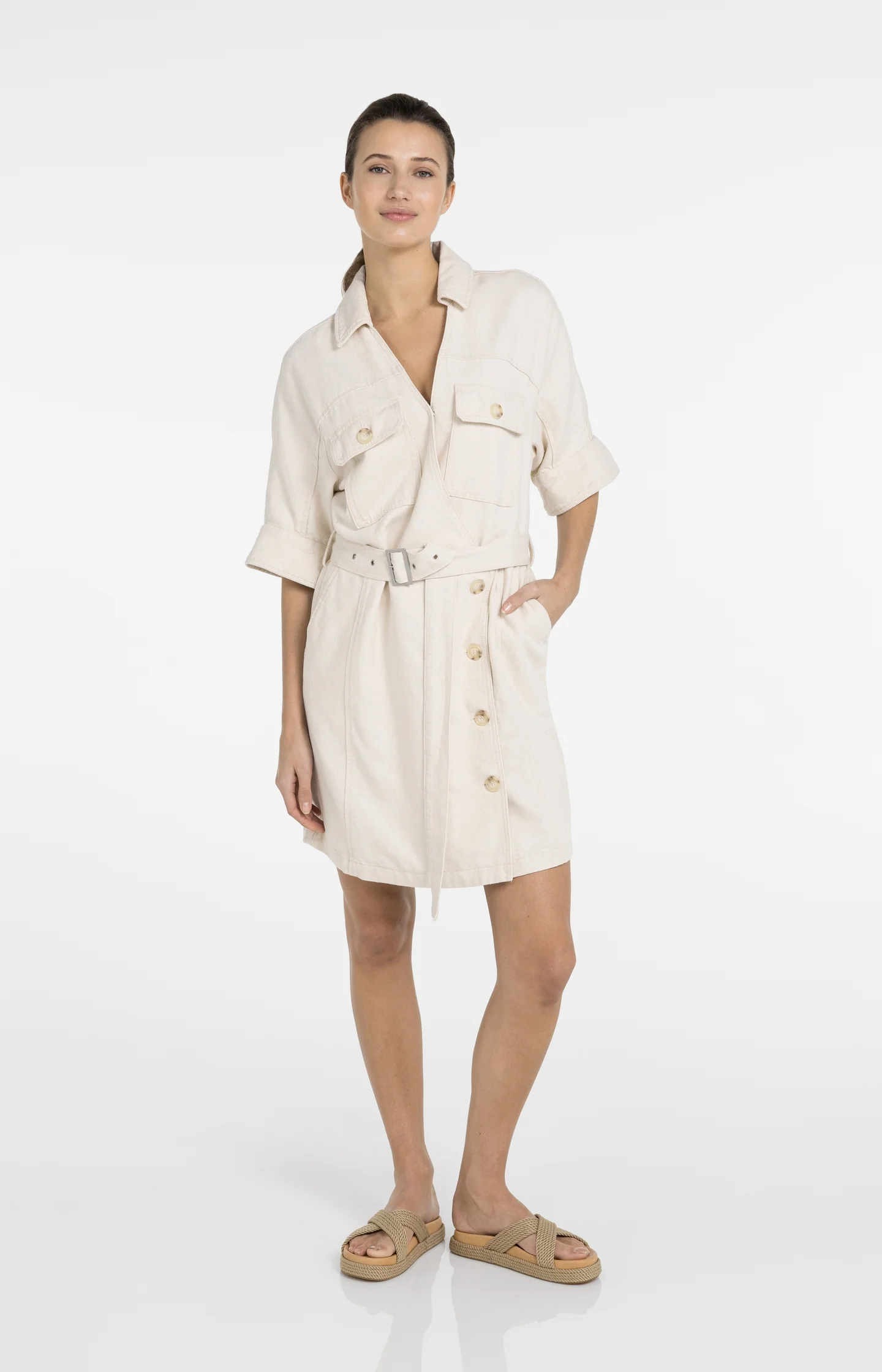 Dress with denim look and belt - Image 4