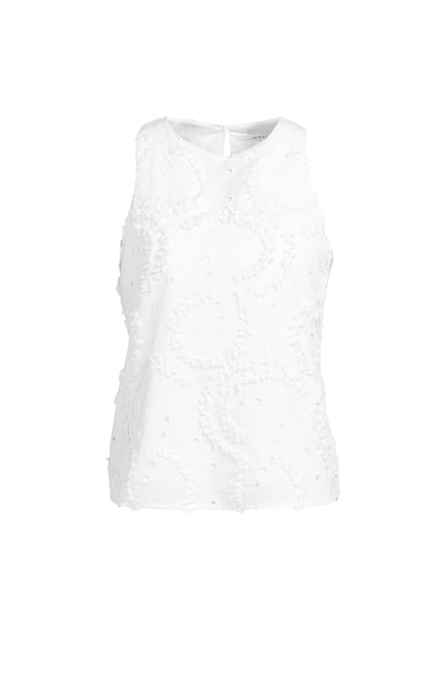 Embroidered sleeveless top with round neckline