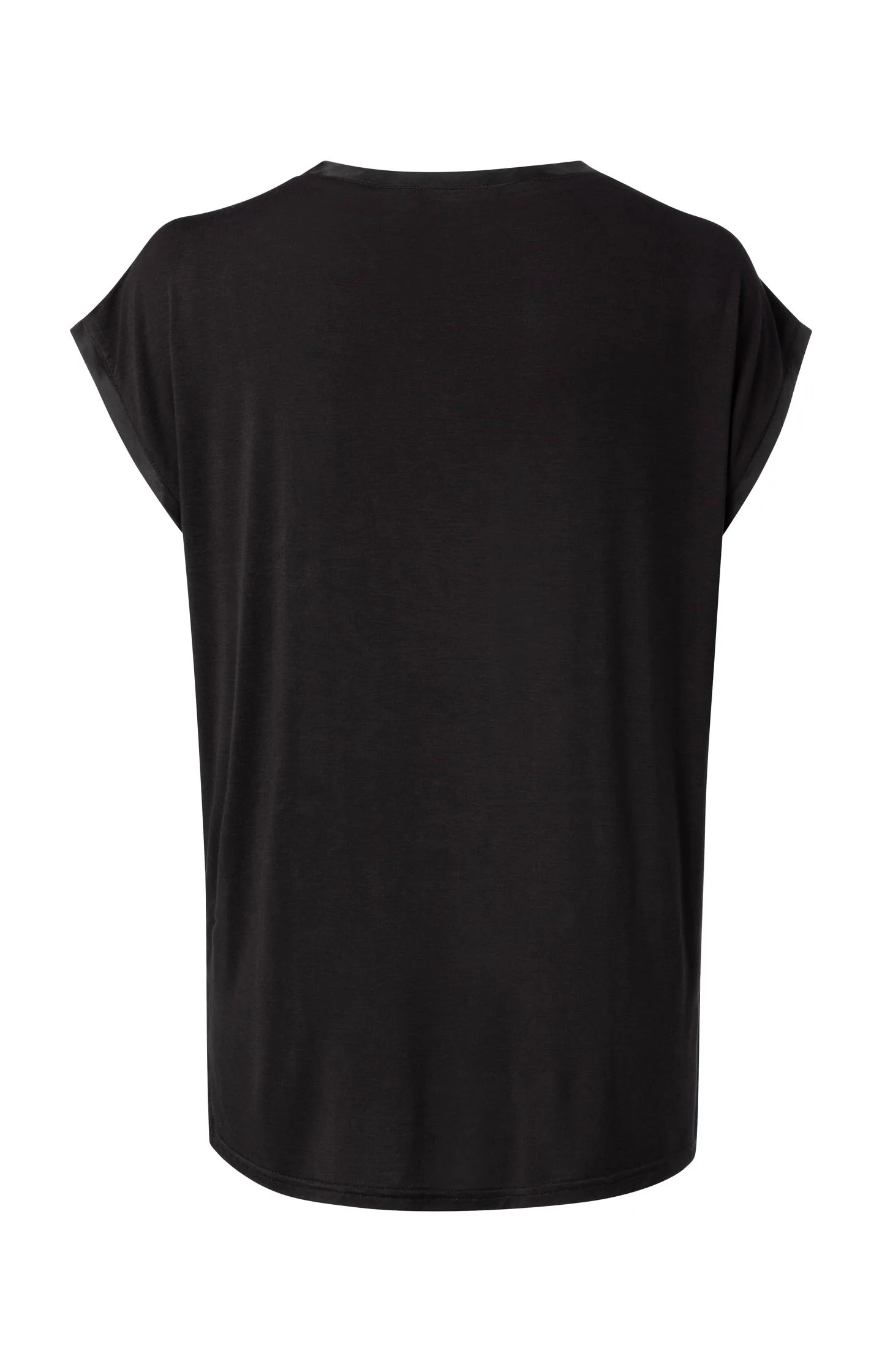 Basic mixed fabric top with round neck and cap sleeves - Image 5