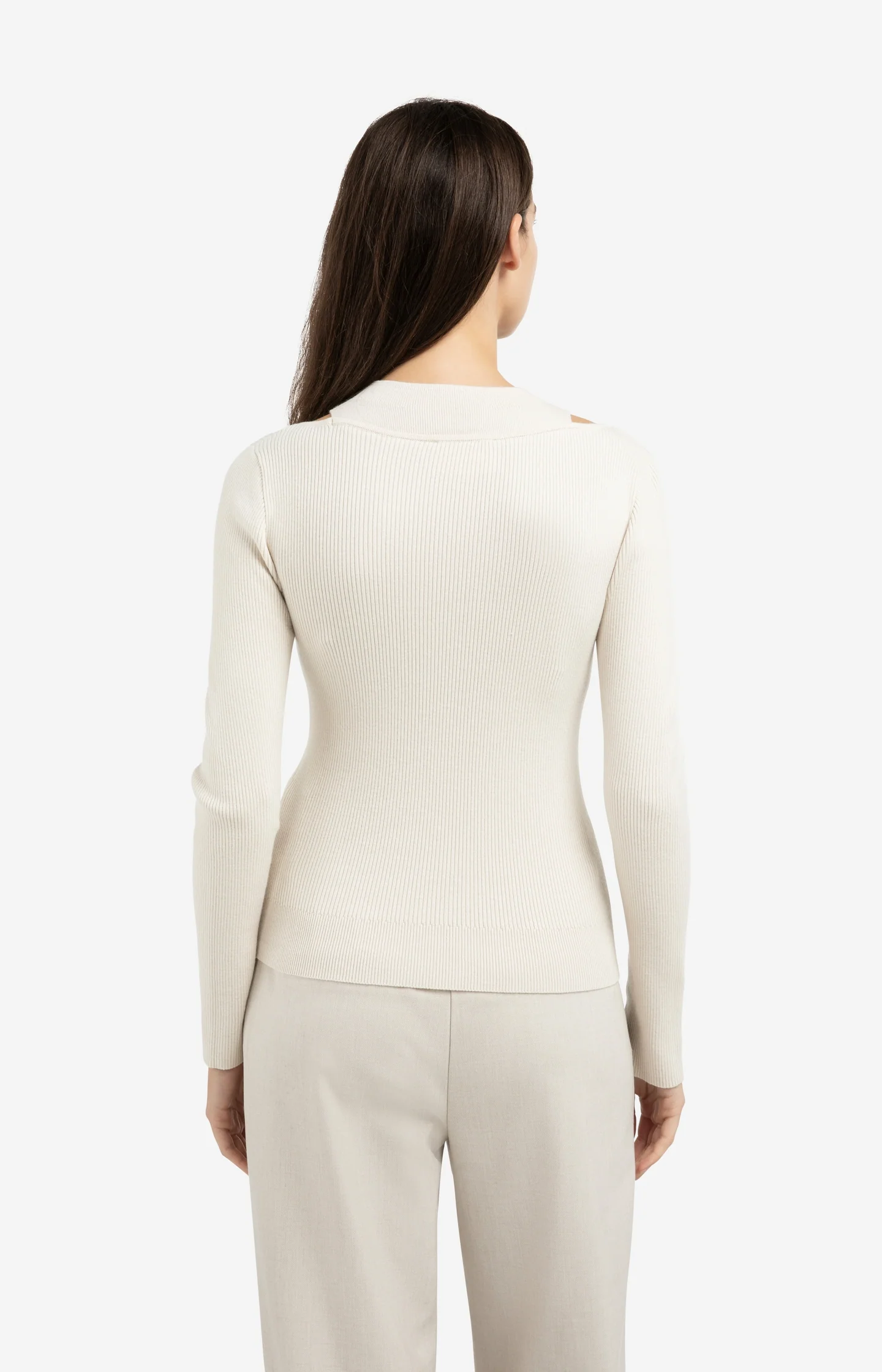 Fine ribbed sweater with layered neckline and fitted fit - Image 4