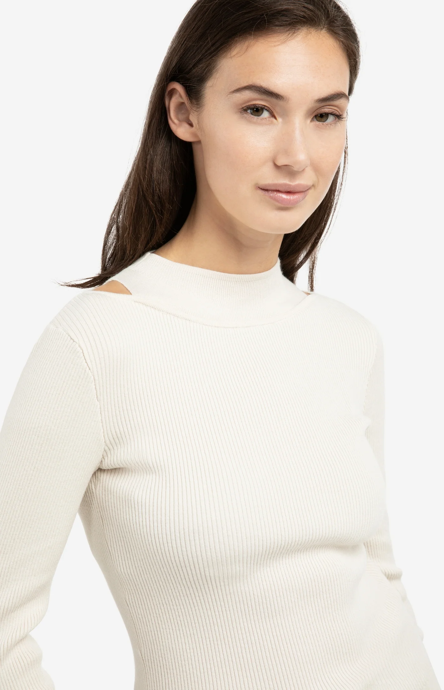 Fine ribbed sweater with layered neckline and fitted fit - Image 5