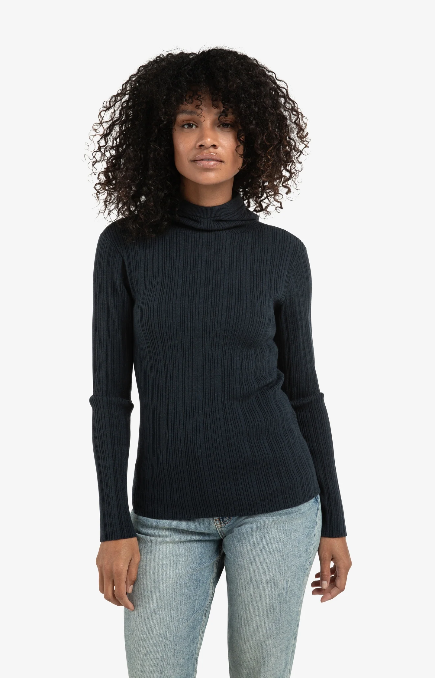 Fitted ribbed sweater with hood and high neck - Image 3