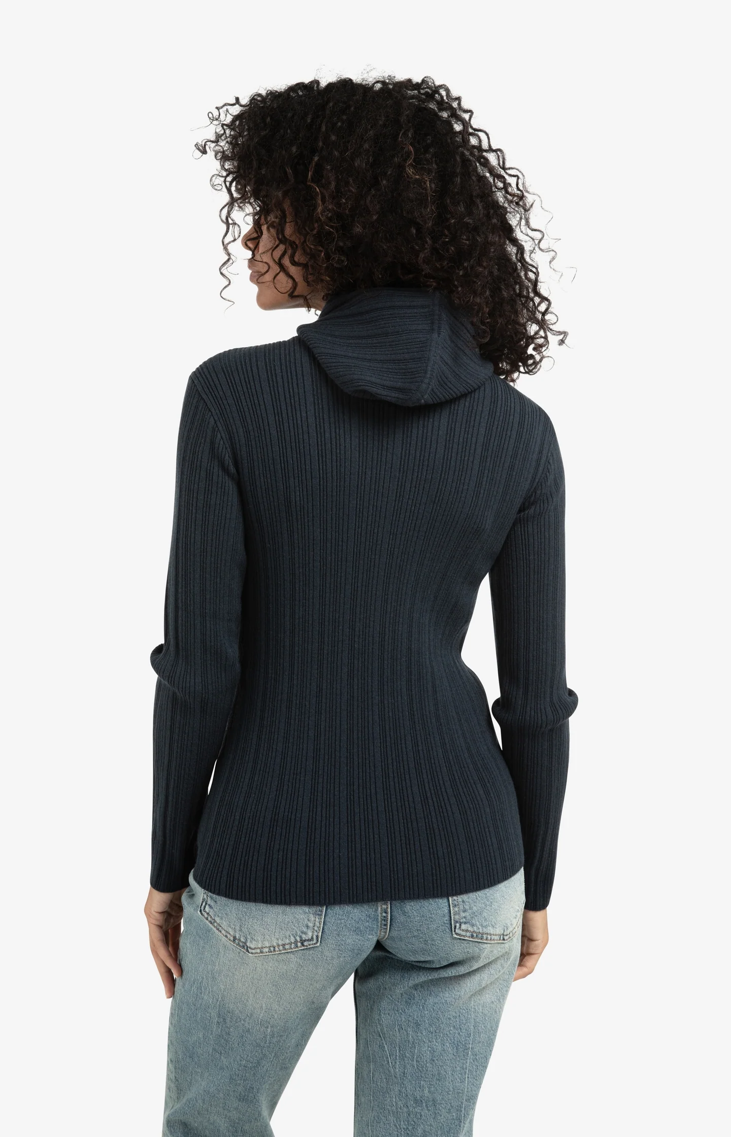 Fitted ribbed sweater with hood and high neck - Image 4