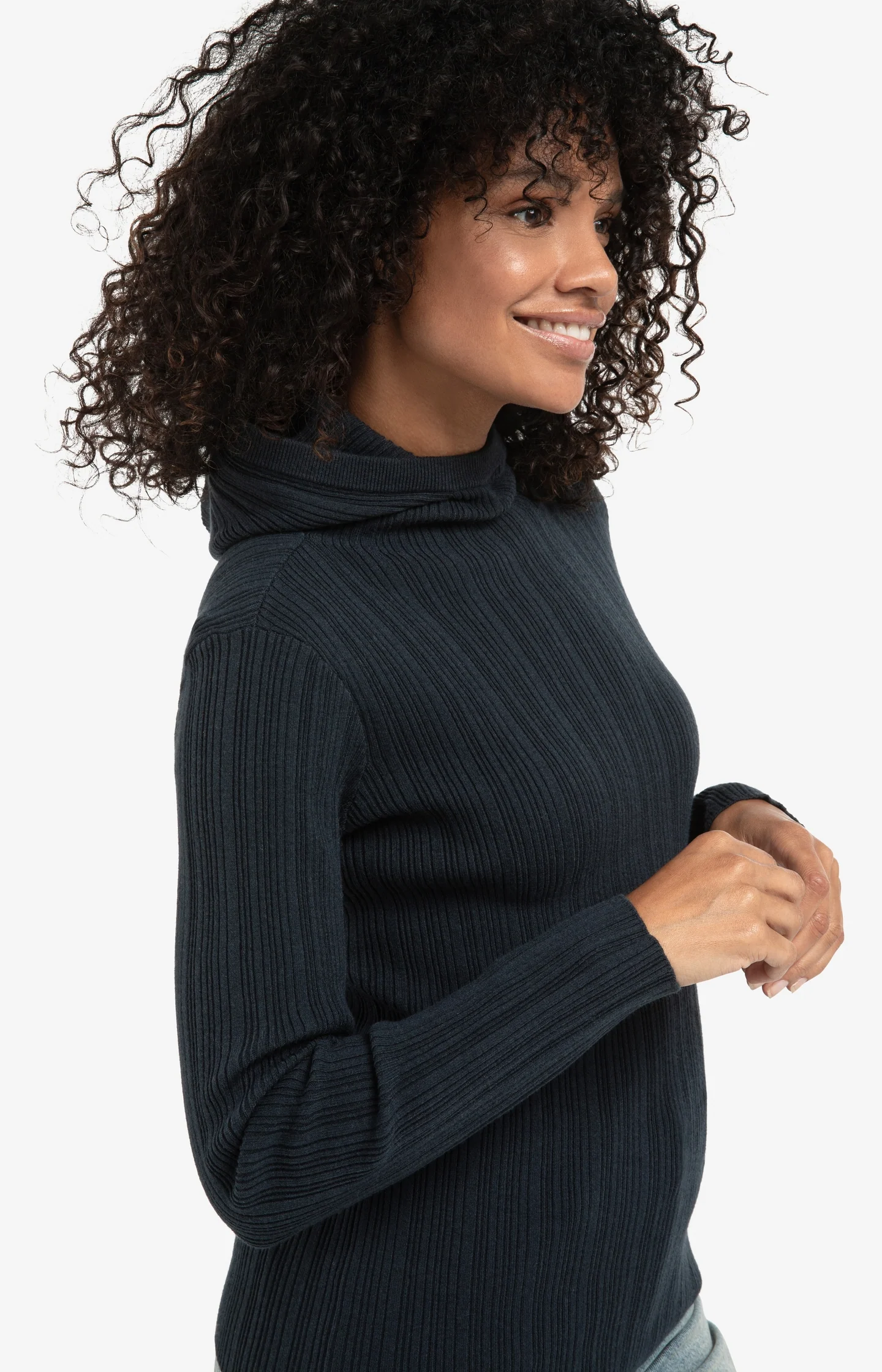 Fitted ribbed sweater with hood and high neck - Image 5
