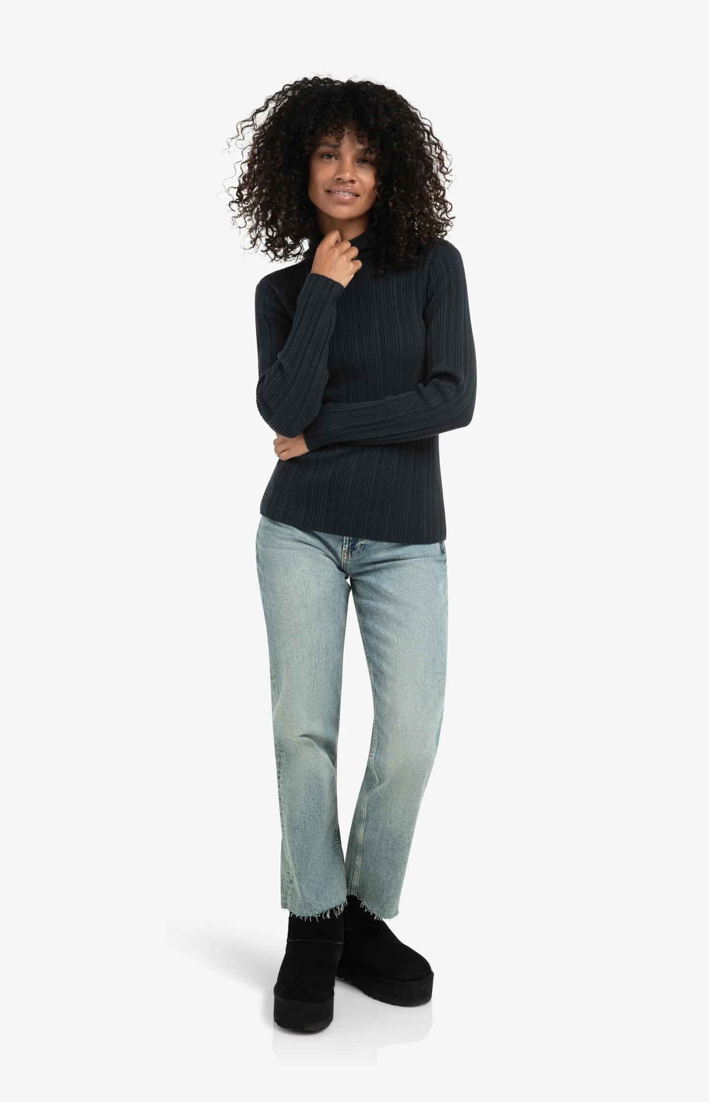 Fitted ribbed sweater with hood and high neck - Image 6