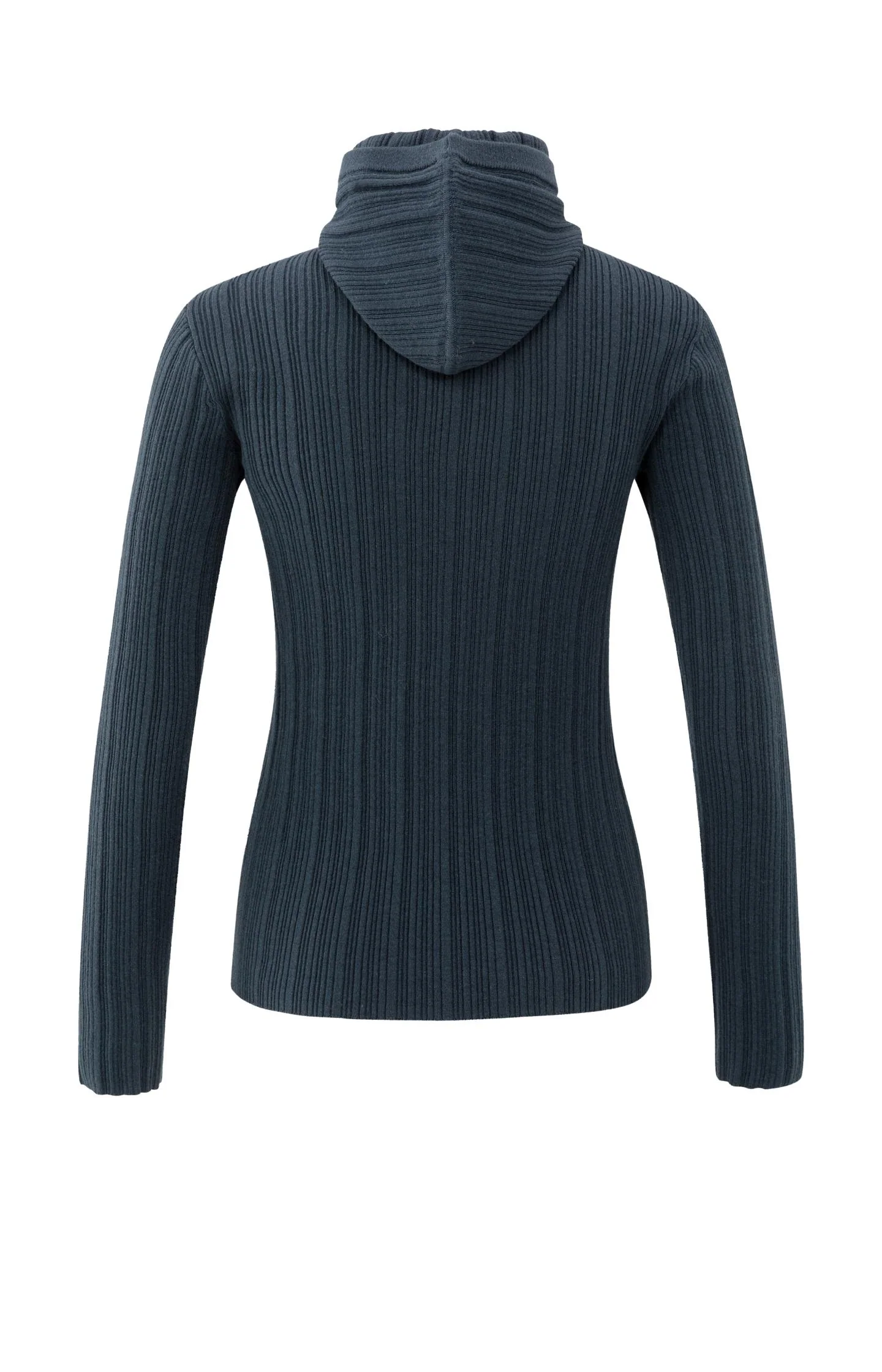 Fitted ribbed sweater with hood and high neck - Image 8