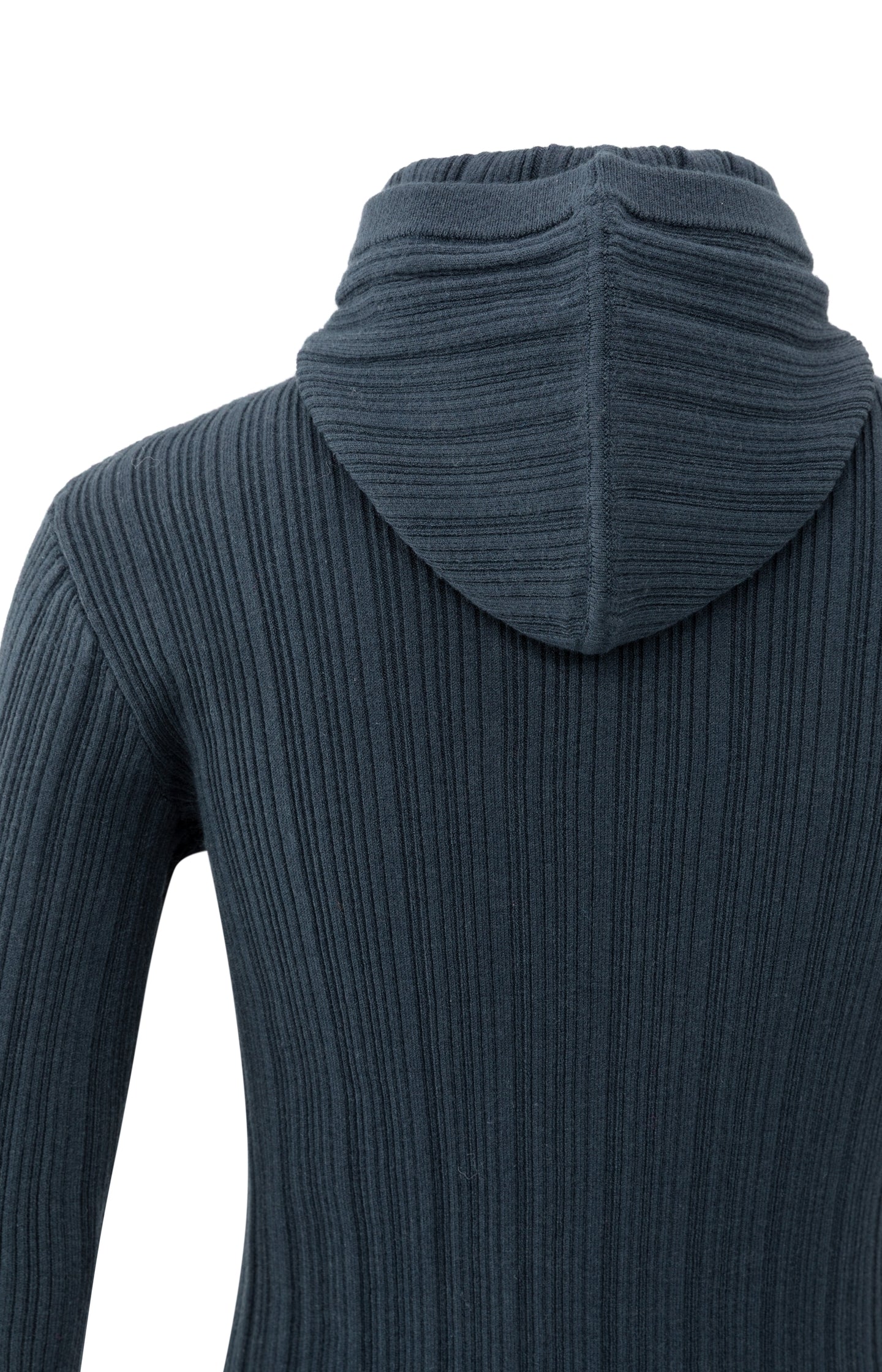 Fitted ribbed sweater with hood and high neck - Image 9