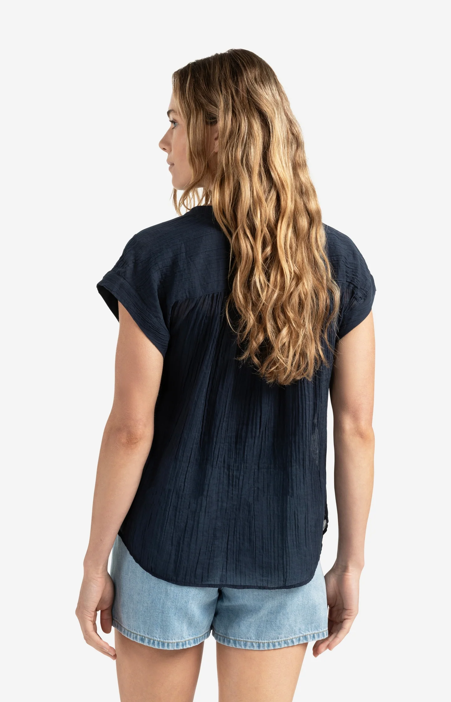 Flowy blouse with polo collar and cap sleeves - Image 5