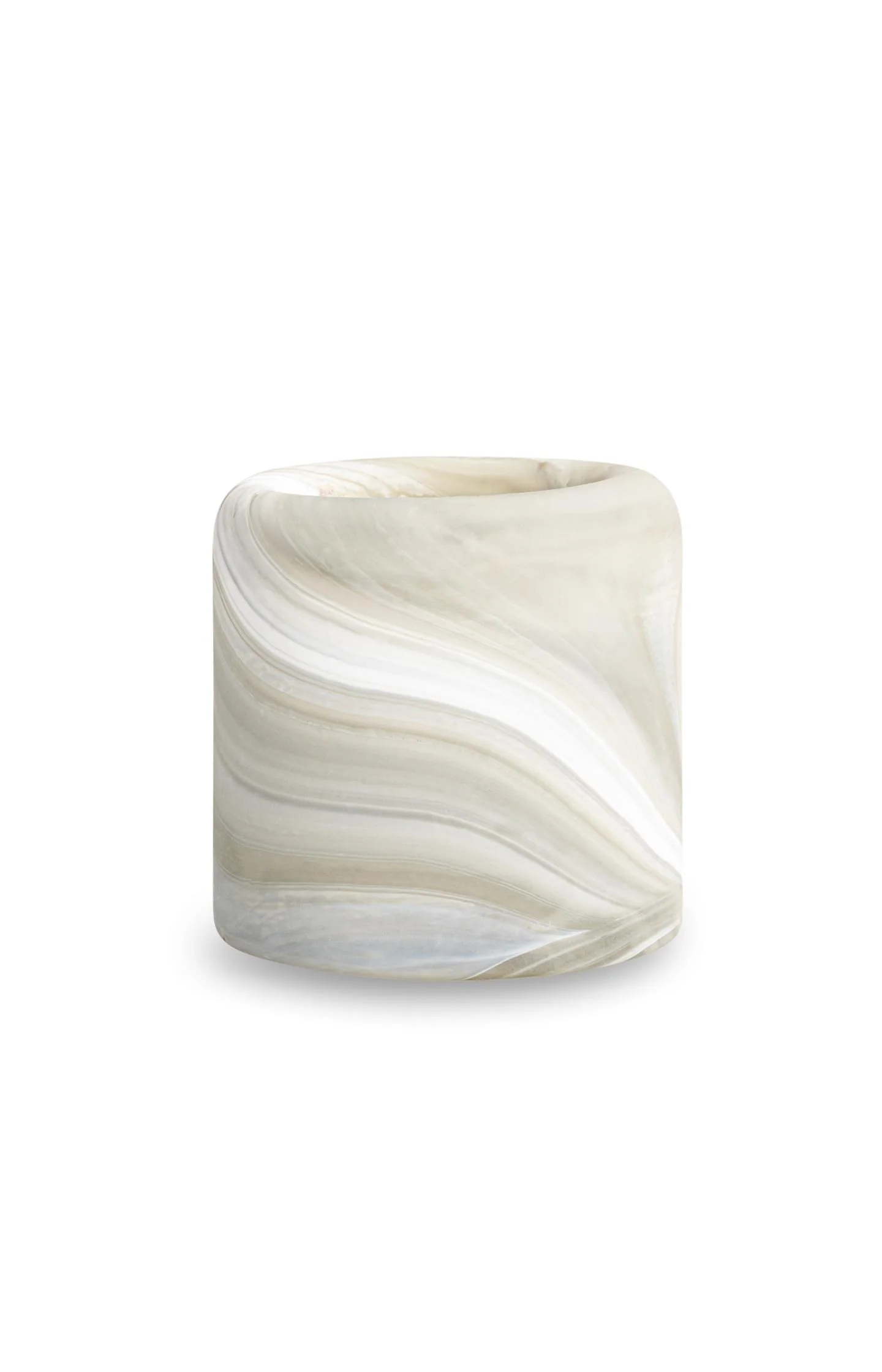 Glass tealight holder with swirl pattern
