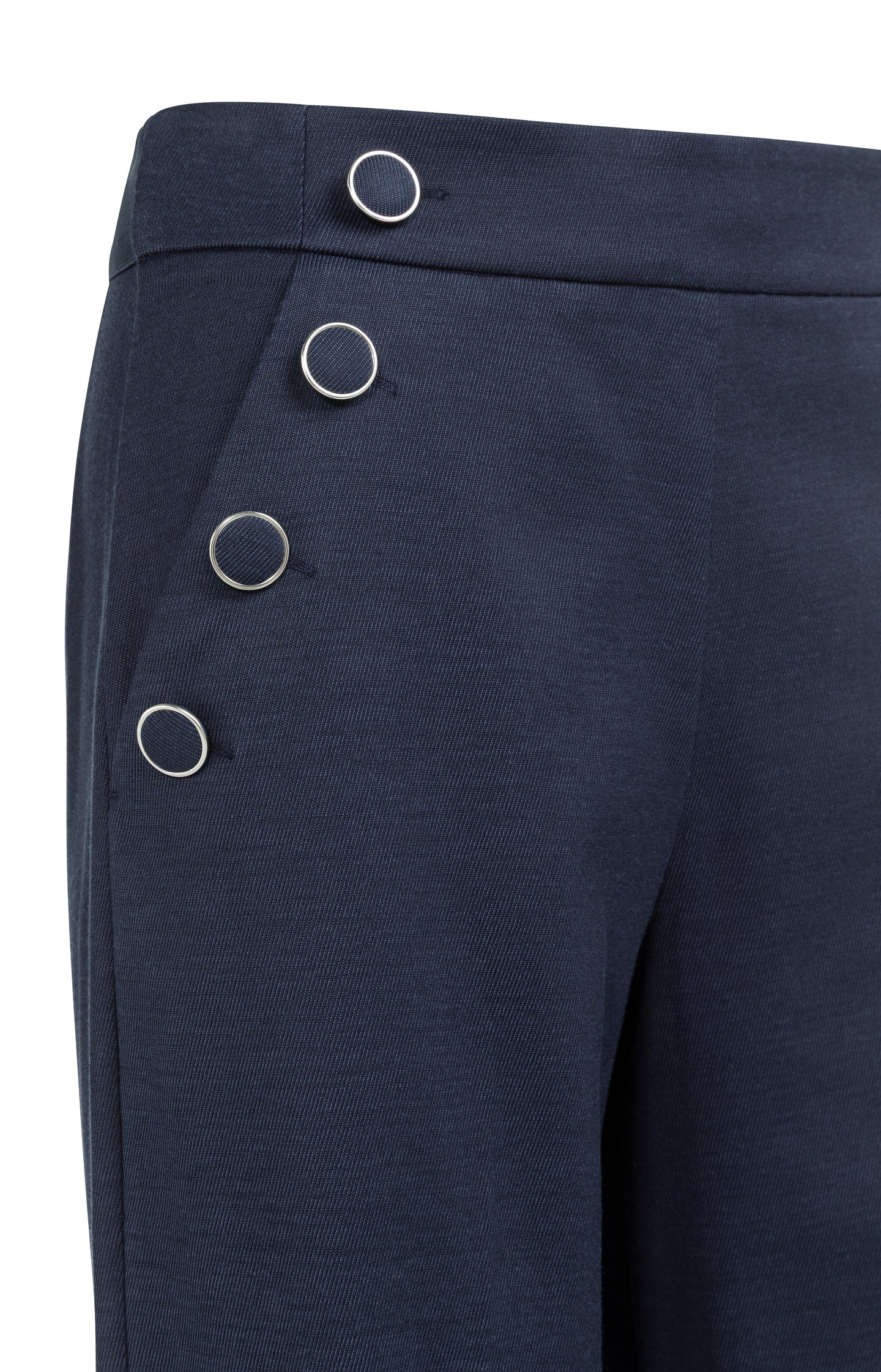 High waist trousers with decorative buttons and wide legs - Blue - Image 10