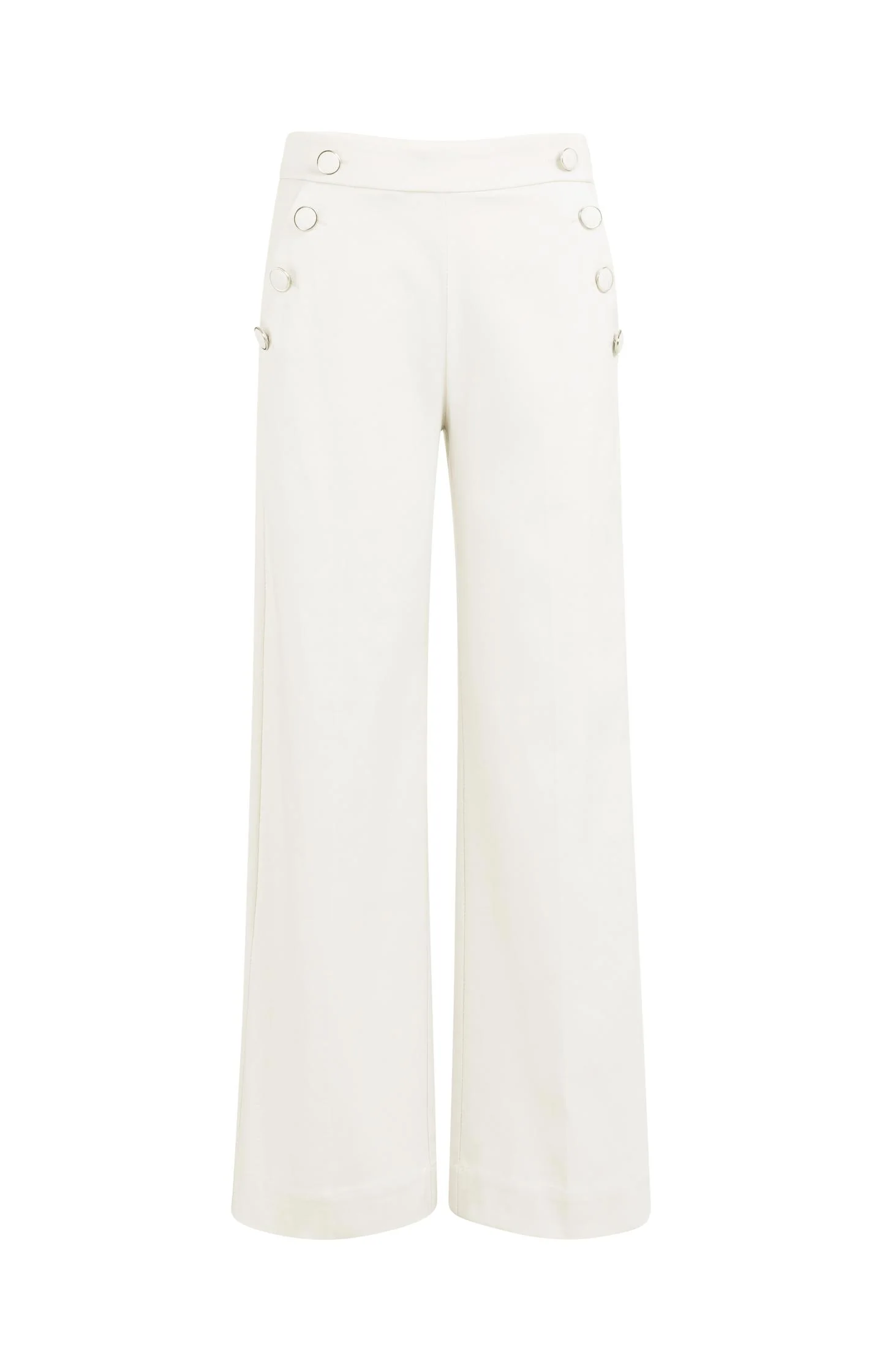 High waist trousers with decorative buttons and wide legs - Off white - Image 2