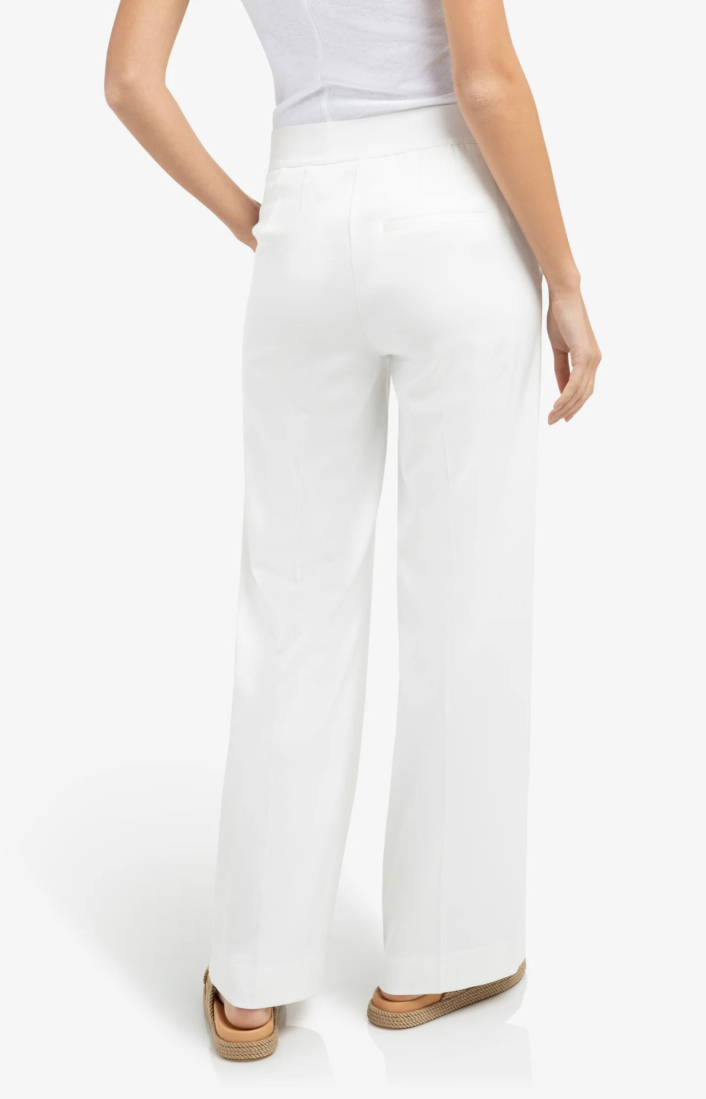 High waist trousers with decorative buttons and wide legs - Off white - Image 4