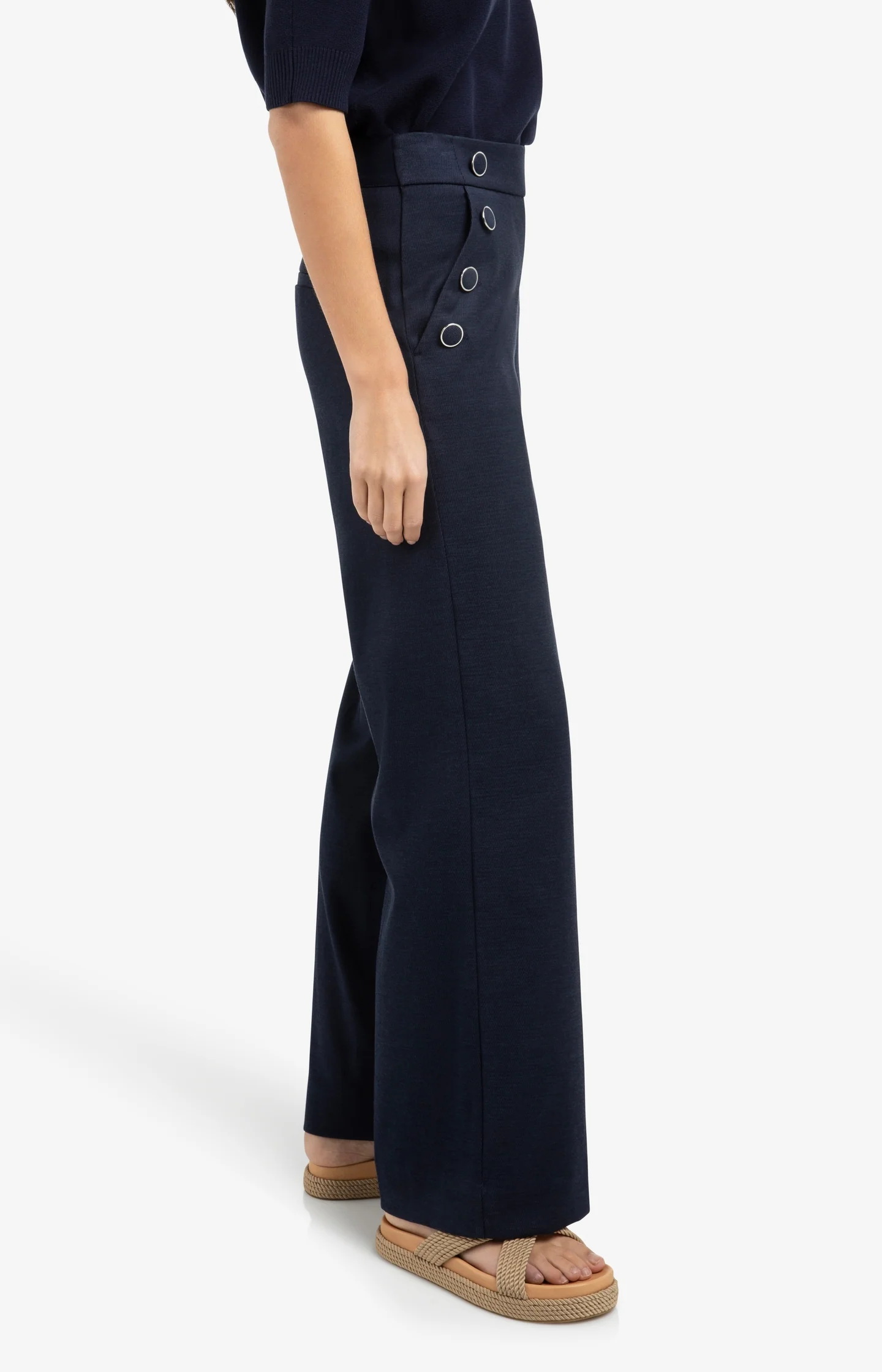 High waist trousers with decorative buttons and wide legs - Blue - Image 3