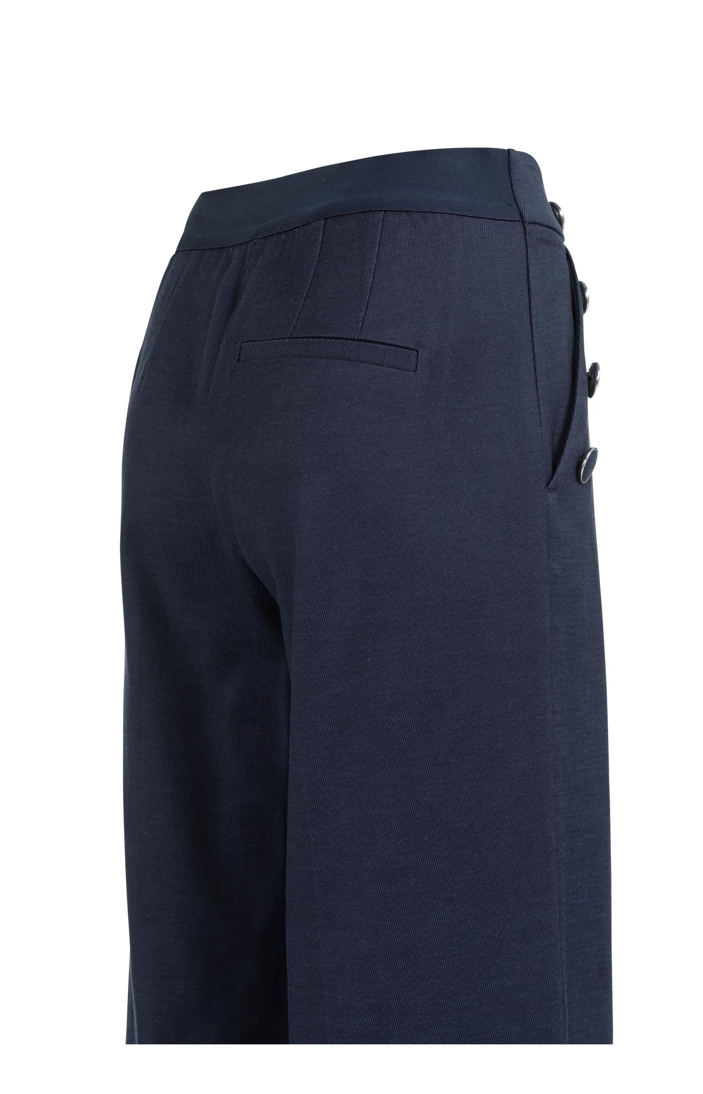 High waist trousers with decorative buttons and wide legs - Blue - Image 9
