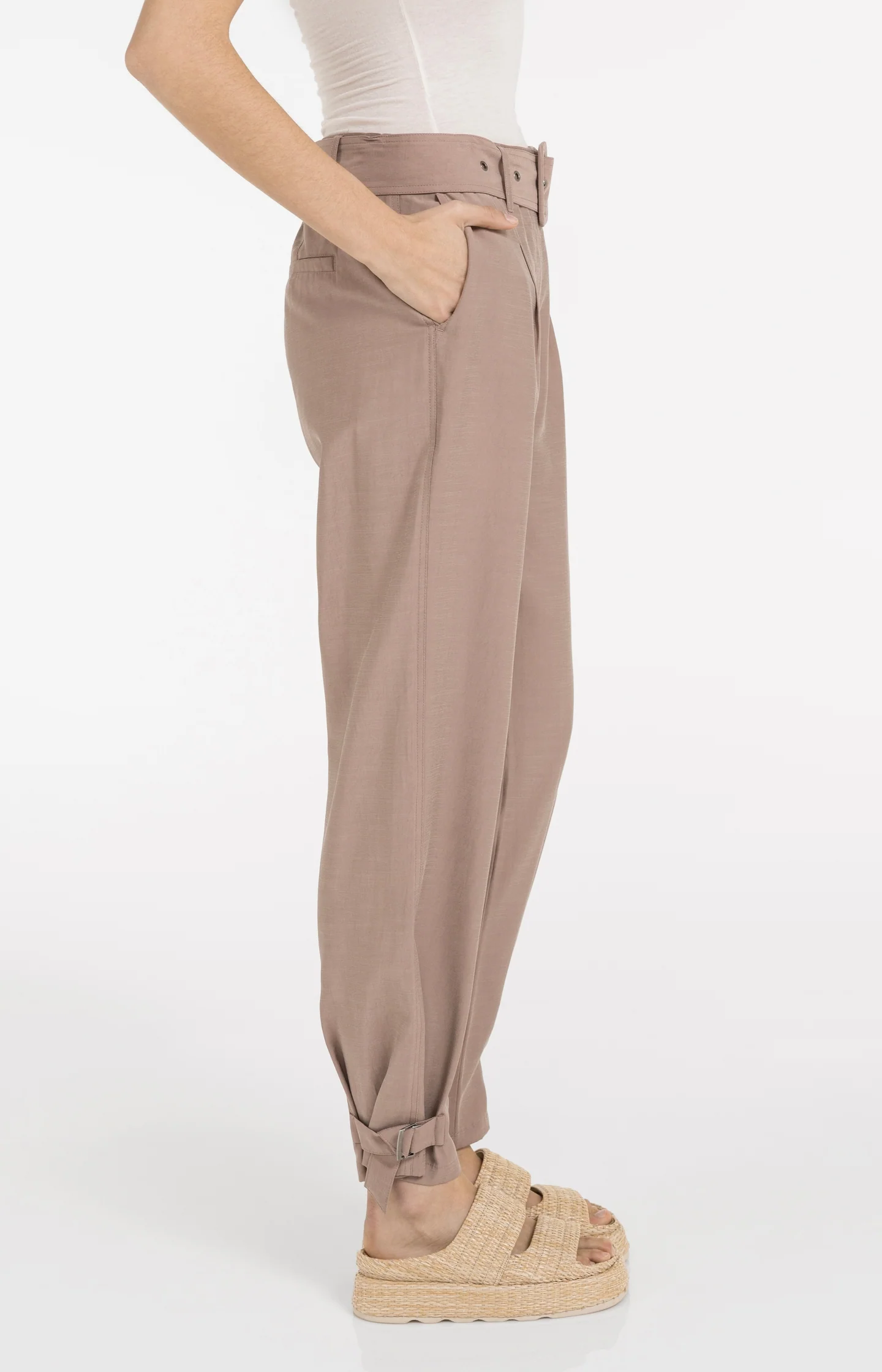 High waist trousers with strap details at the bottom hem - Image 3