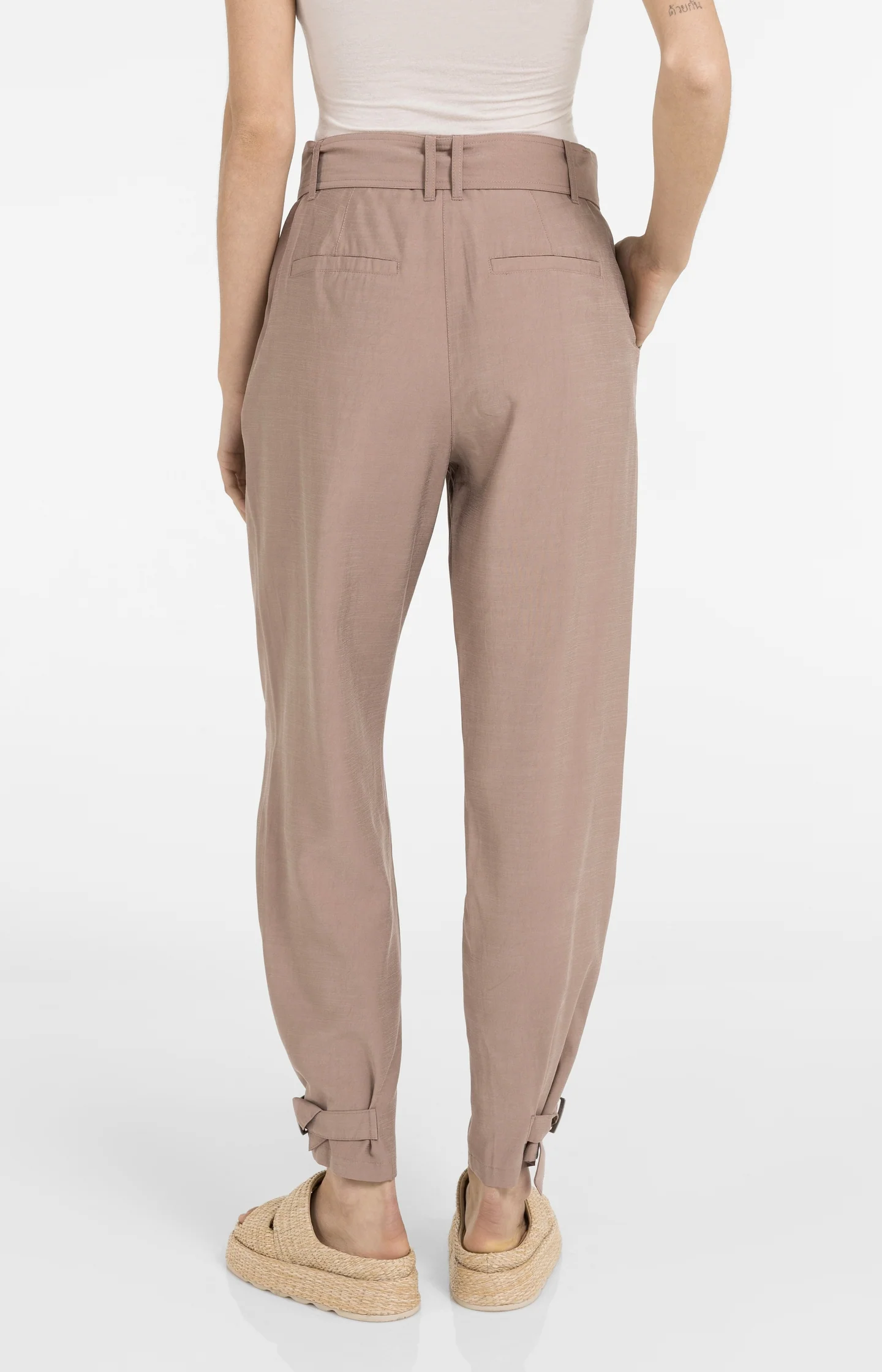 High waist trousers with strap details at the bottom hem - Image 4