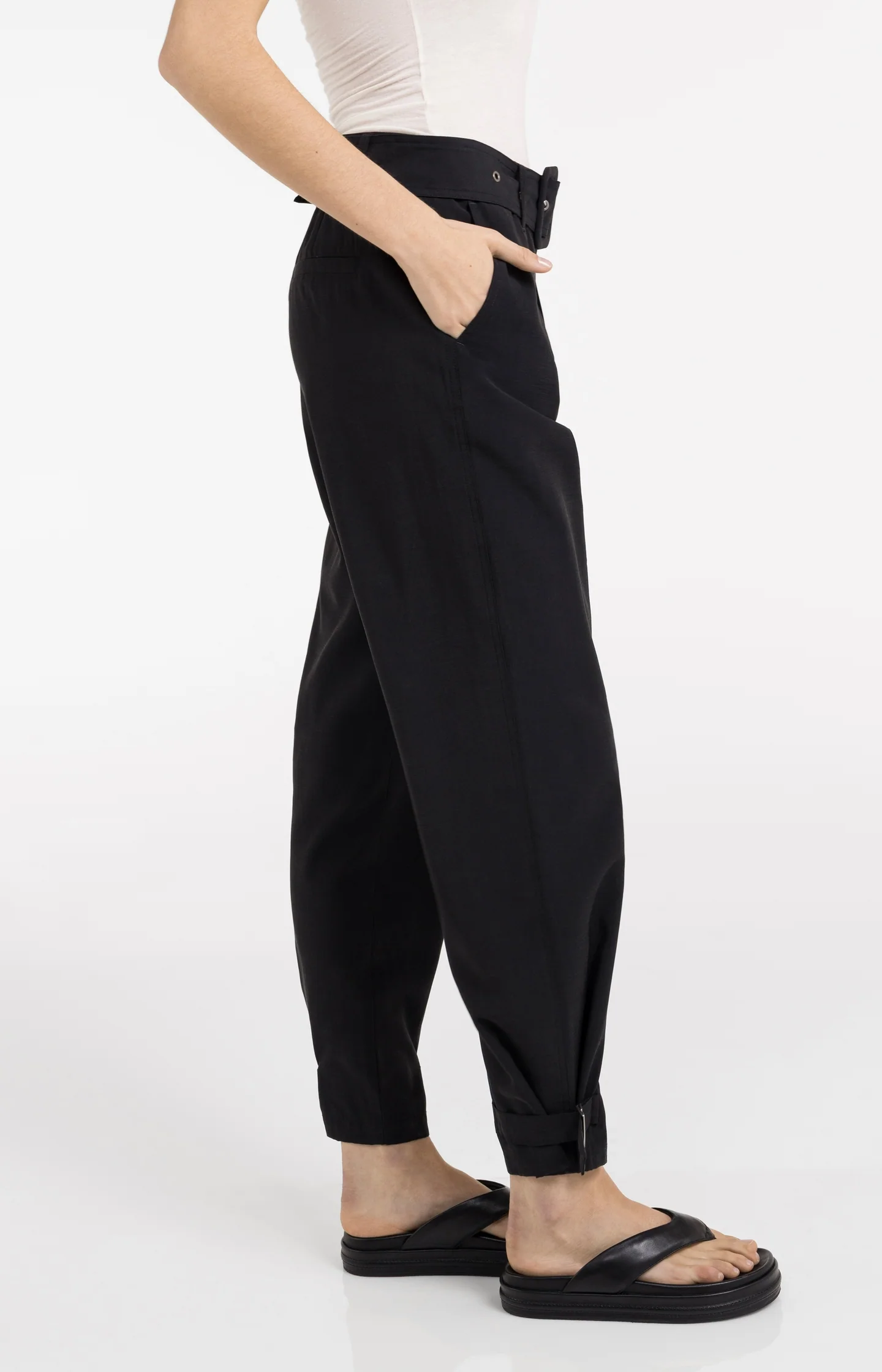 High waist trousers with strap details at the bottom hem - Image 3