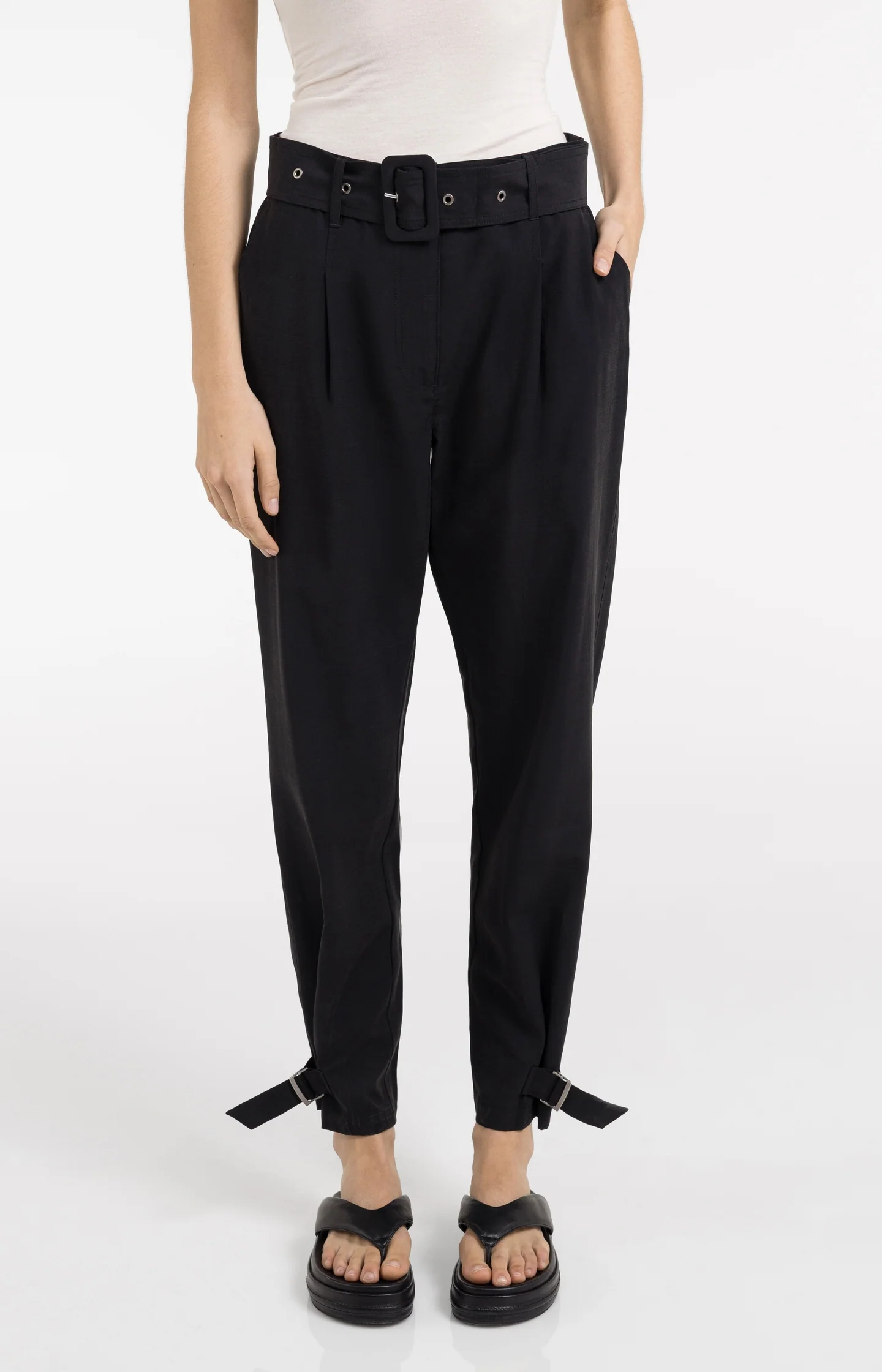High waist trousers with strap details at the bottom hem - Image 4