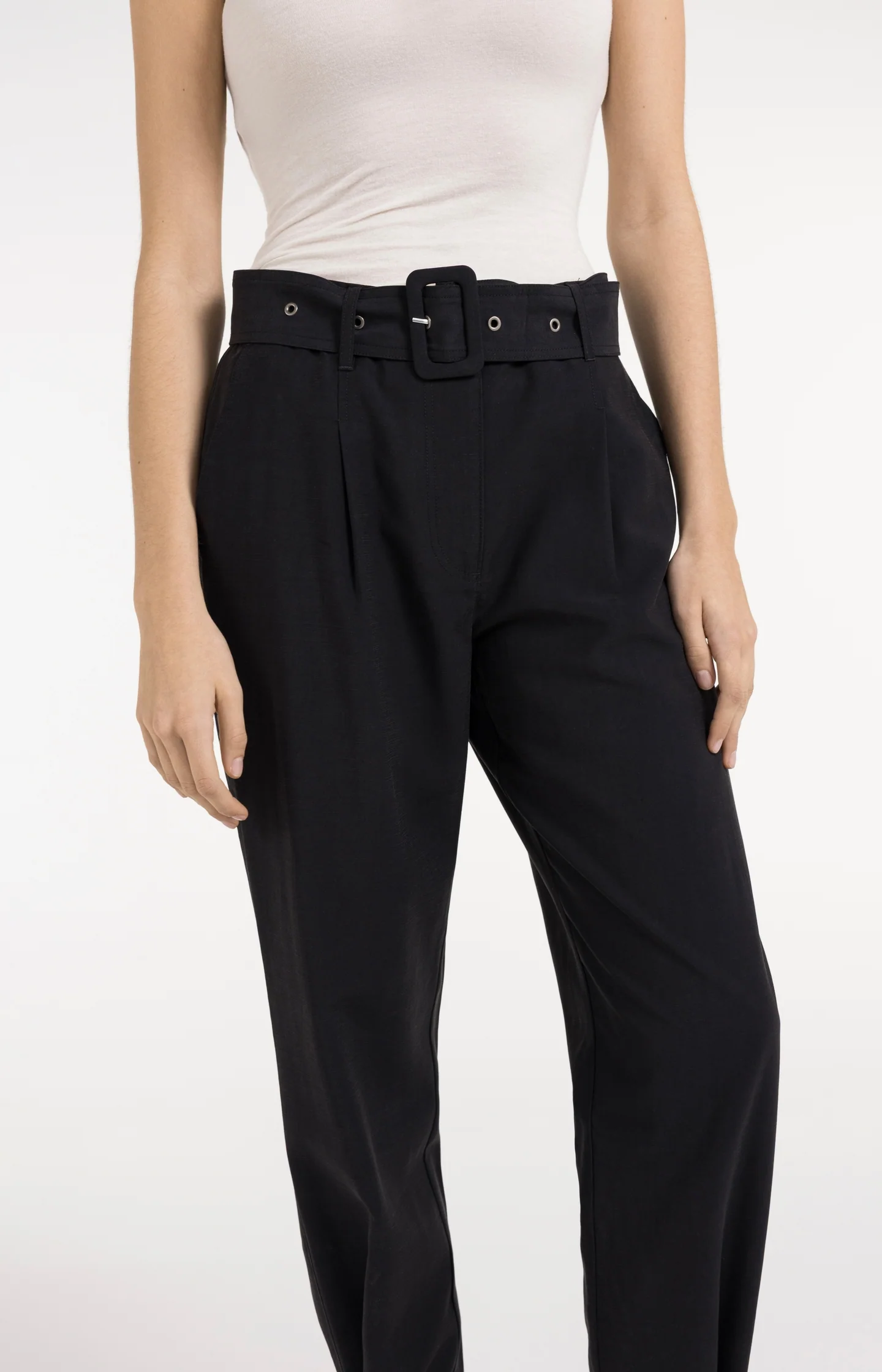 High waist trousers with strap details at the bottom hem - Image 6
