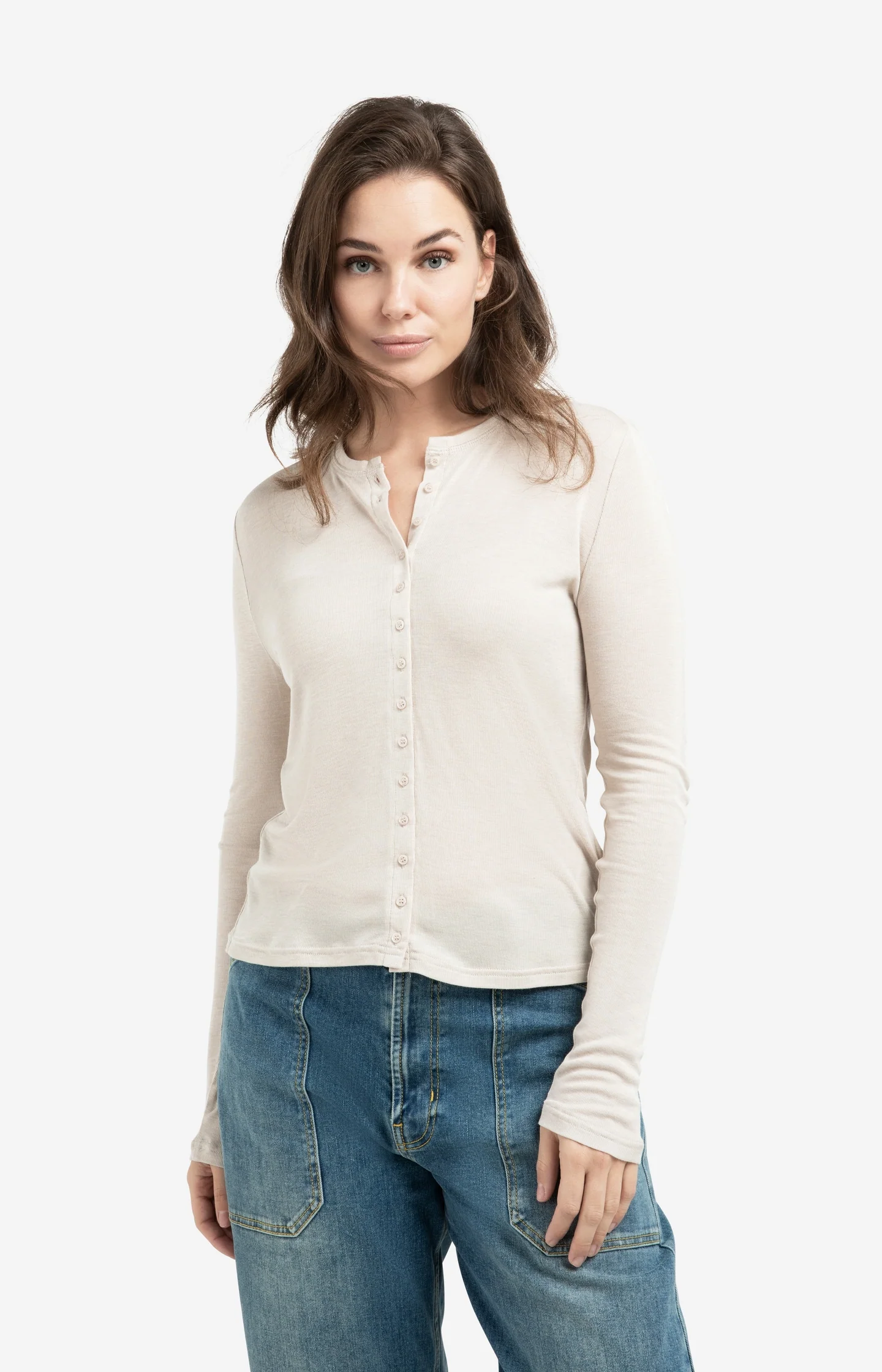 Jersey cardigan with long sleeves and fine buttons - Image 3