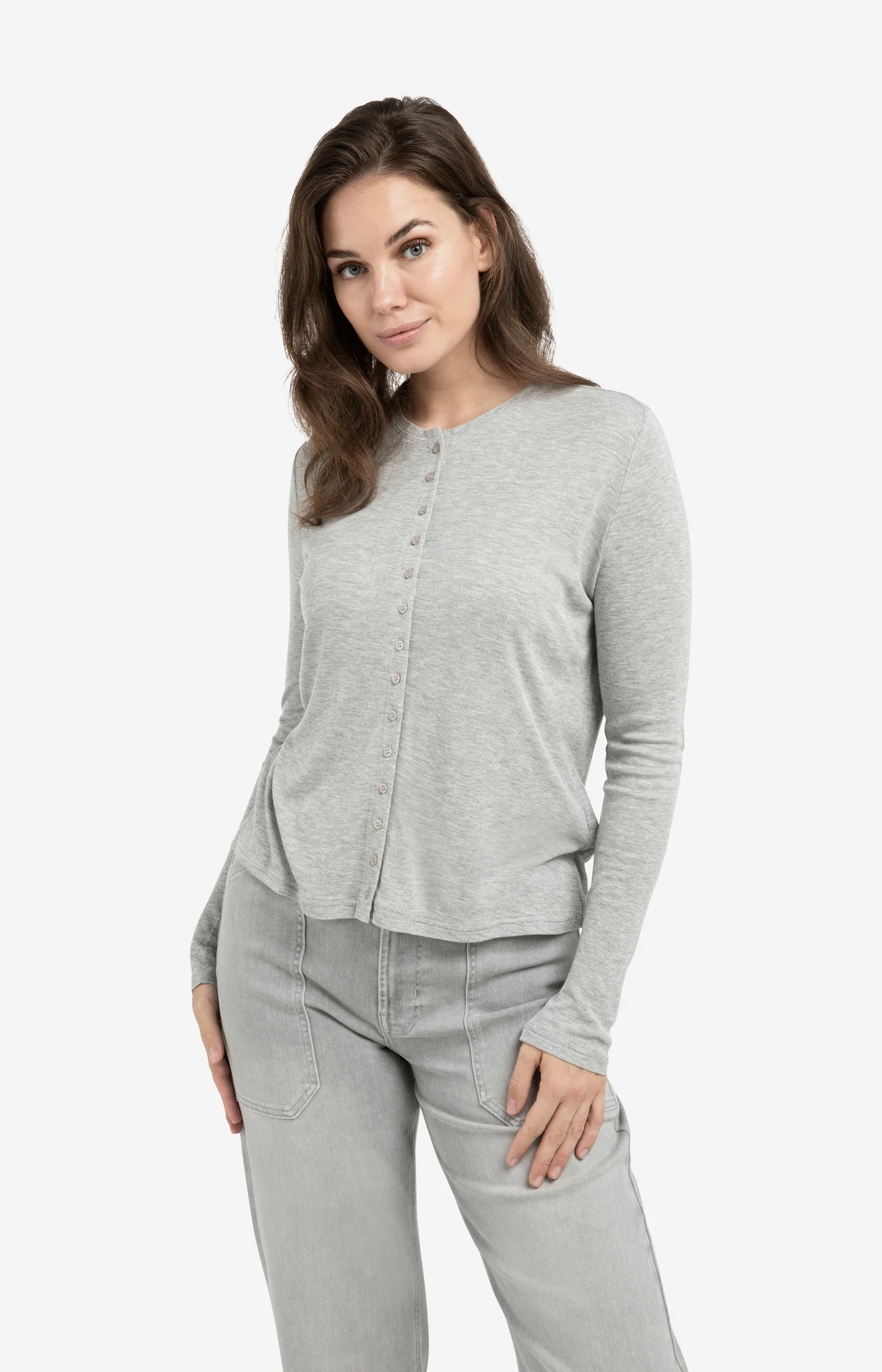 Jersey cardigan with long sleeves and fine buttons - Image 3