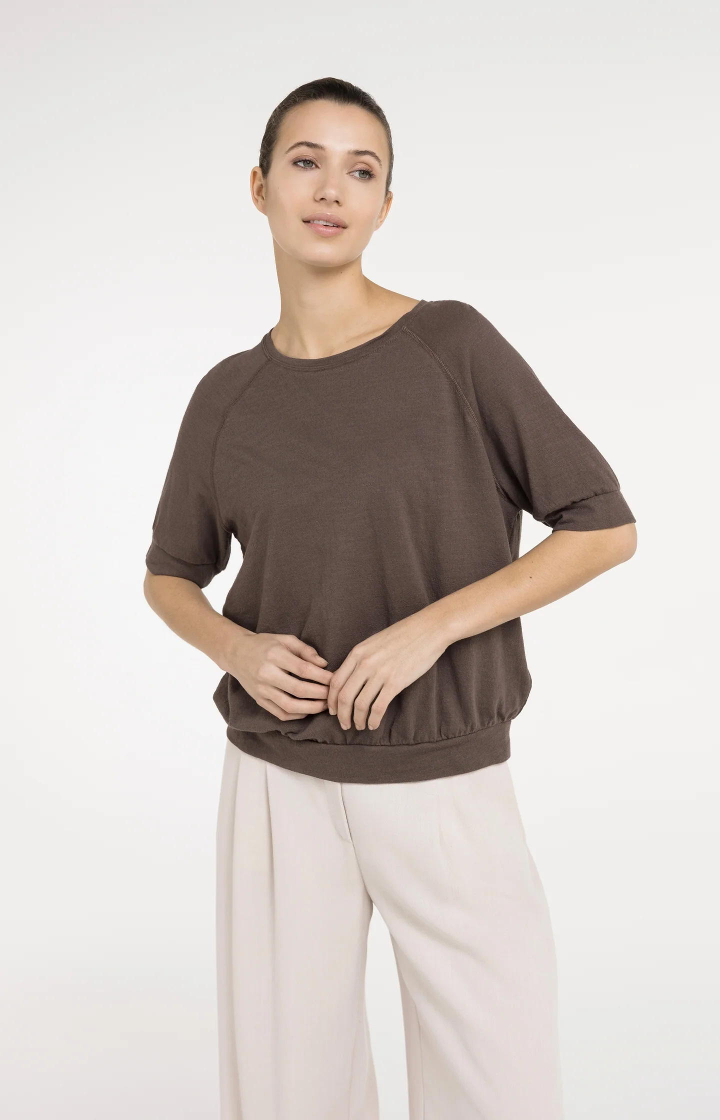 Jersey top with knitted texture