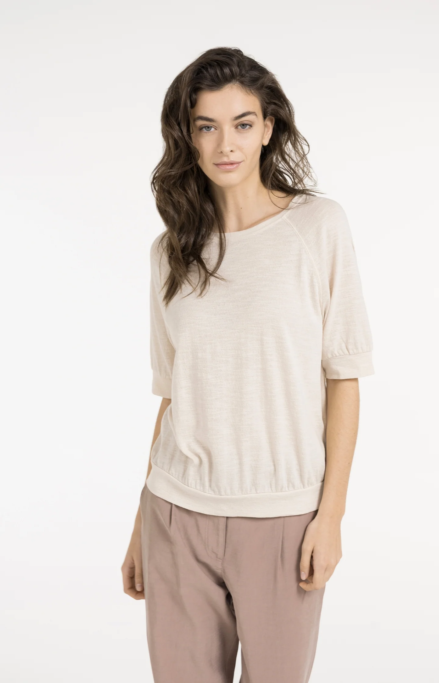 Jersey top with knitted texture